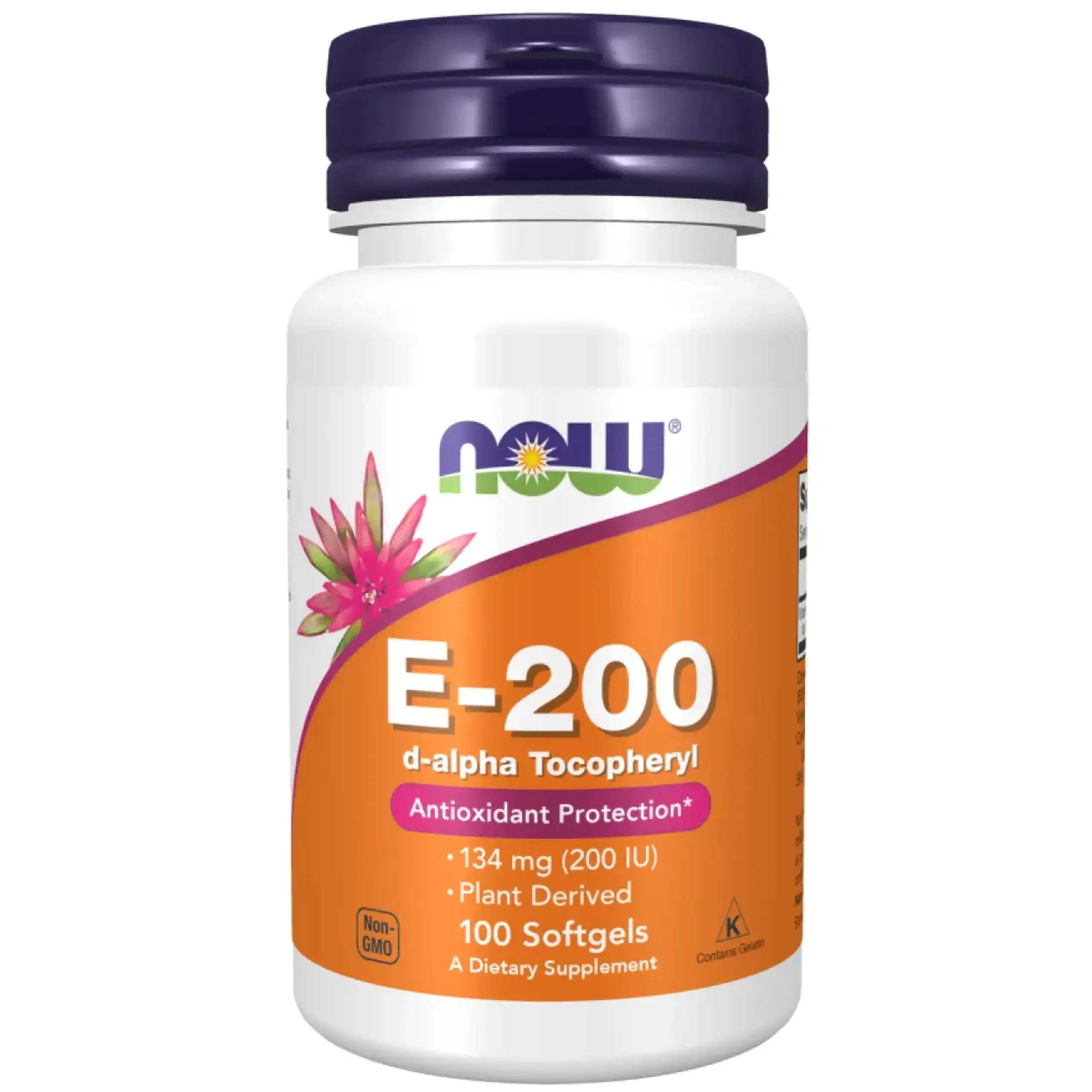 Now Foods, Natural Vitamin E-200 D-Alpha Tocopheryl, 100 capsule gelatinoase