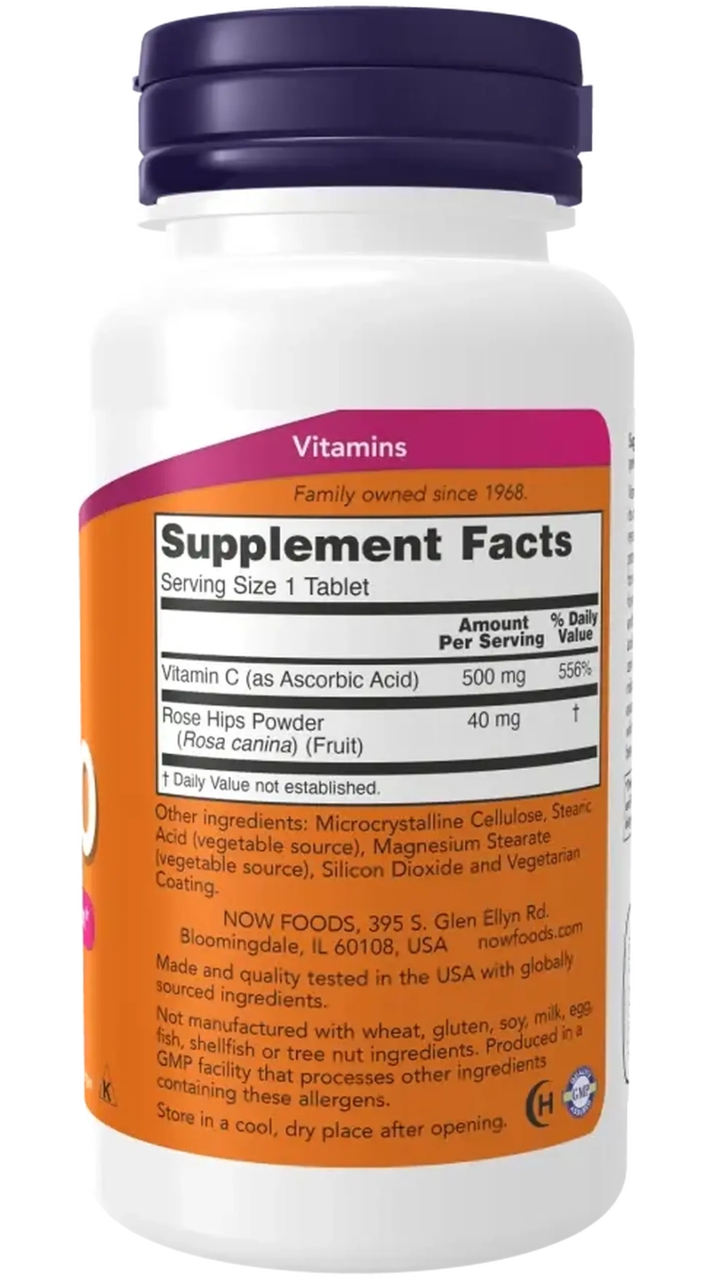 Now Foods, Vitamin C-500 With Rose Hips, 100 tablete