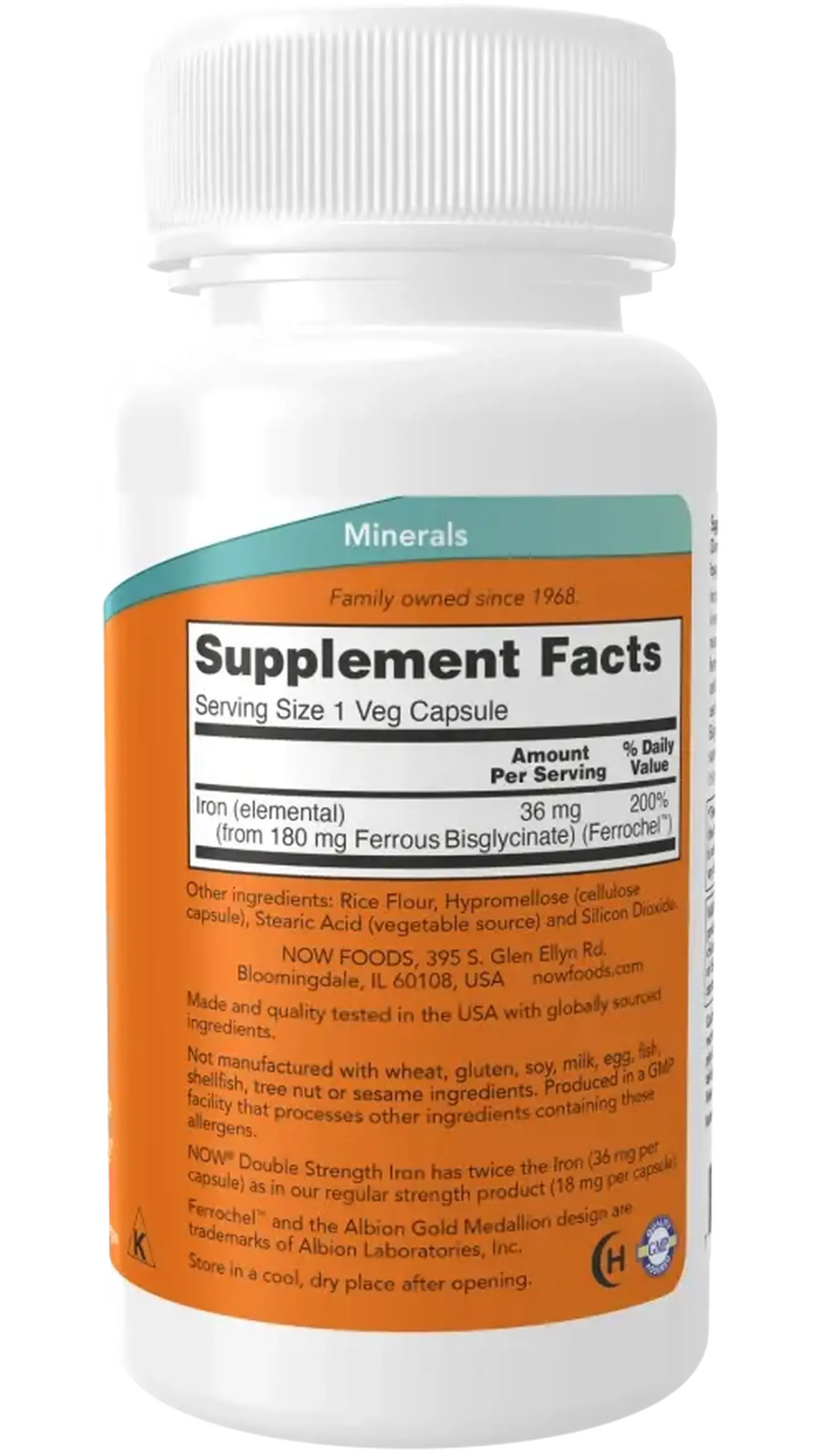 Now Foods, Iron, 36 mg, 90 capsule vegetale