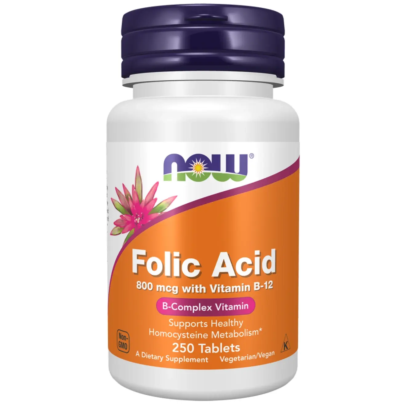Now Foods, Folic Acid with Vitamin B12, 800 mcg, 250 tablete