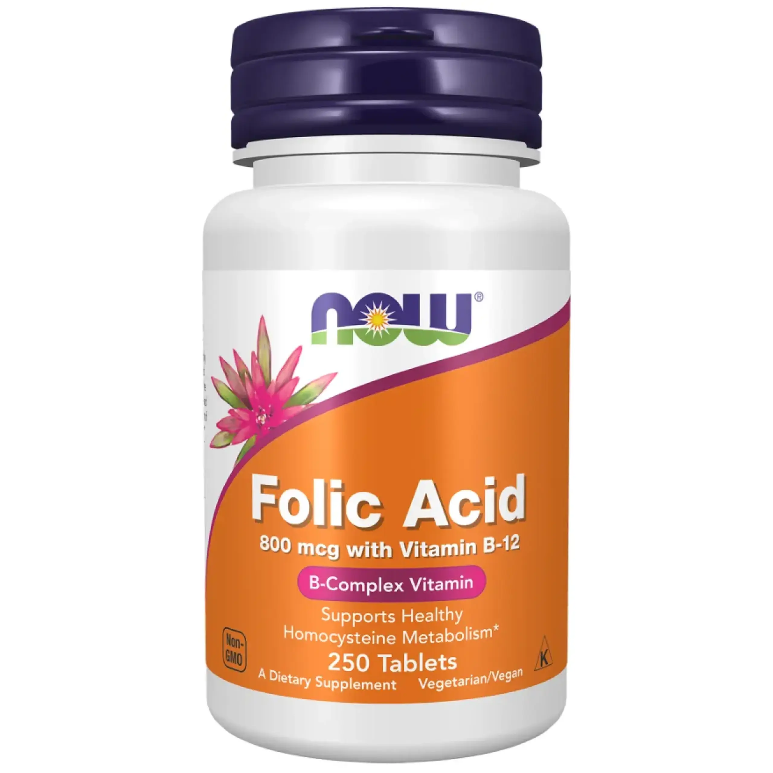 Now Foods, Folic Acid with Vitamin B12, 800 mcg, 250 tablete