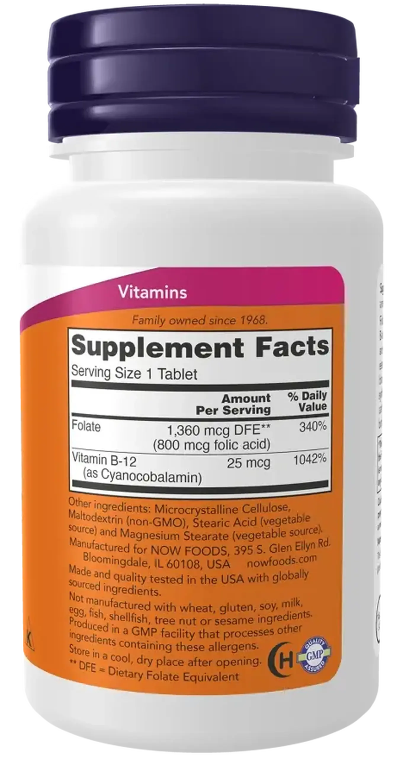Now Foods, Folic Acid with Vitamin B12, 800 mcg, 250 tablete