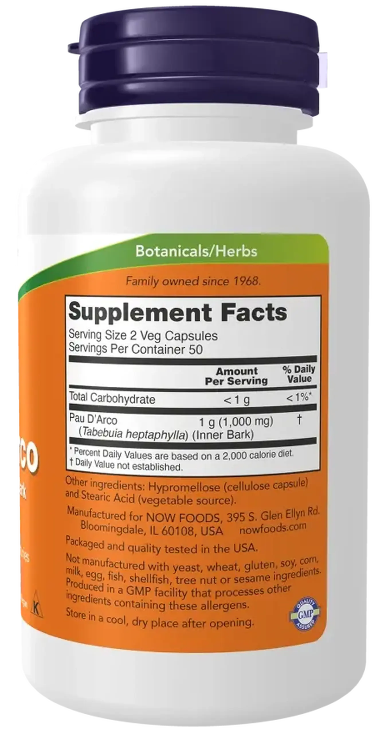 Now Foods, Pau D'arco, 500 mg, 250 capsule vegetale