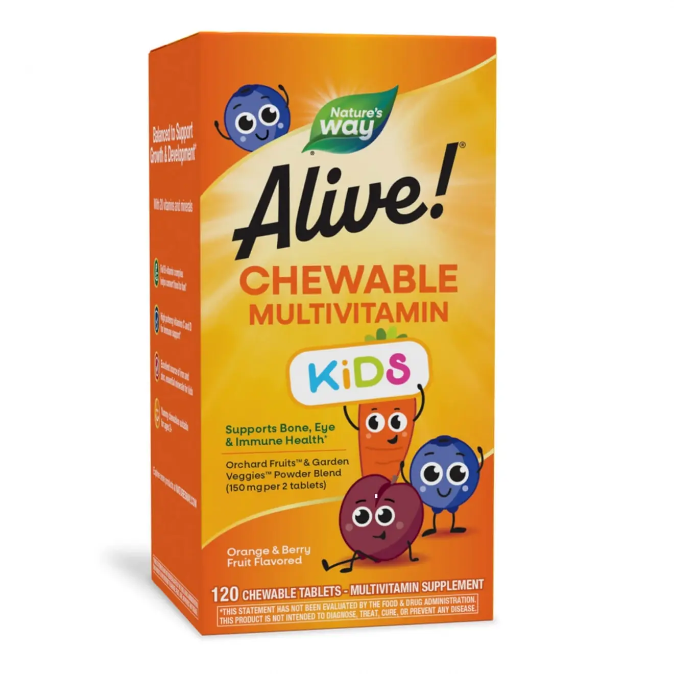 Nature's Way, Alive! Kid’s Chewable Multivitamin, Orange & Berry, 120 tablete mestecabile