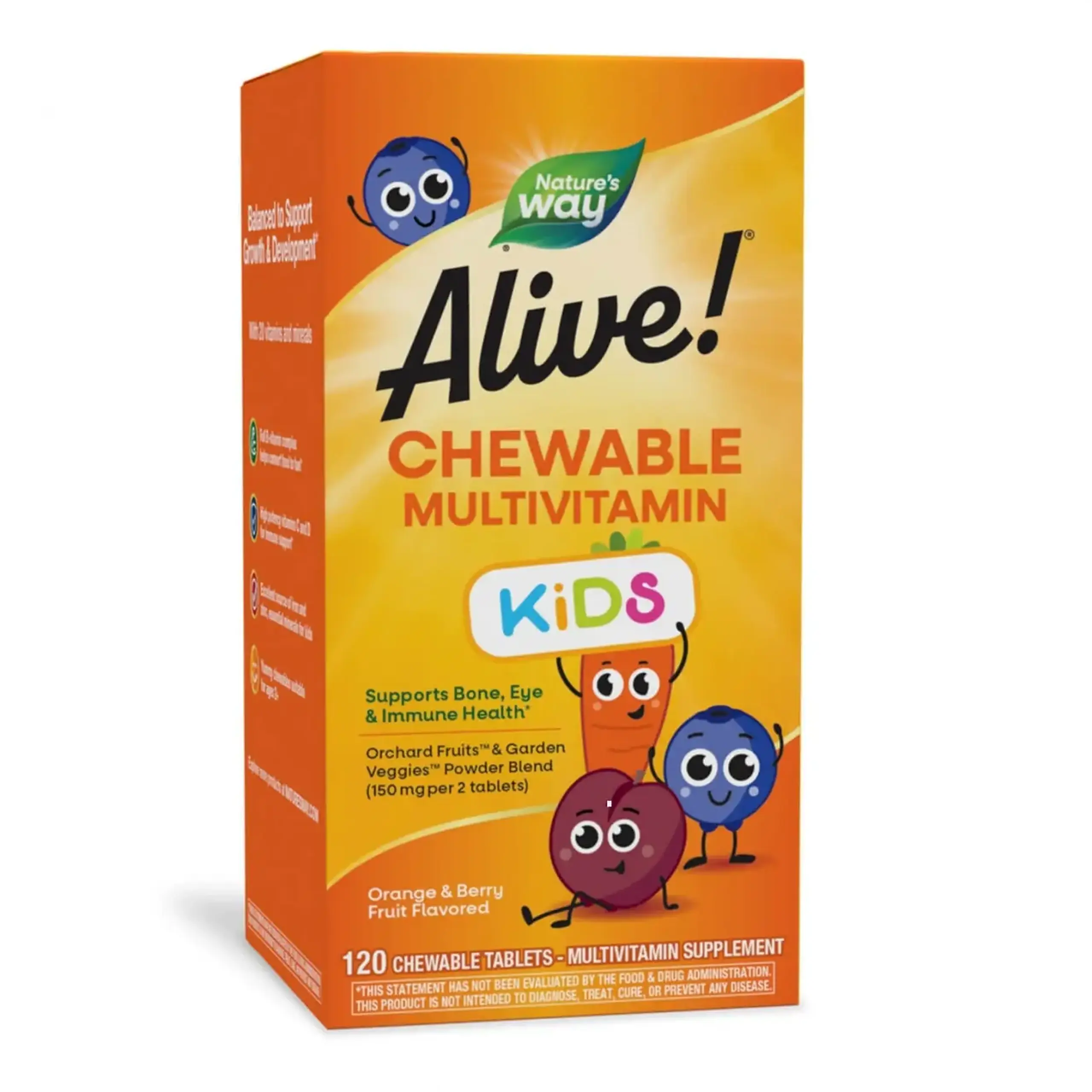 Nature's Way, Alive! Kid’s Chewable Multivitamin, Orange & Berry, 120 tablete mestecabile