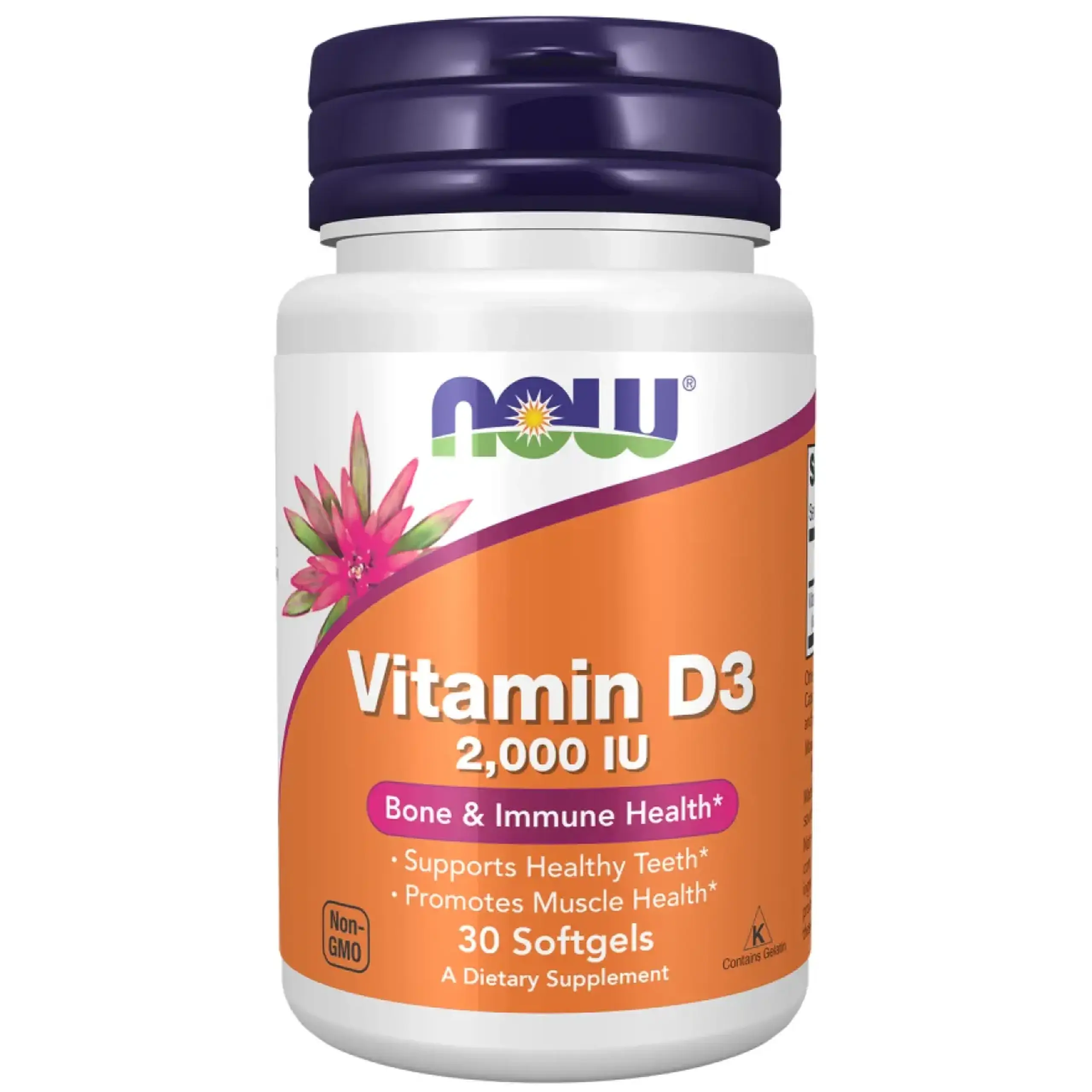 Now Foods, Vitamin D-3, 2000 IU, 30 capsule gelatinoase