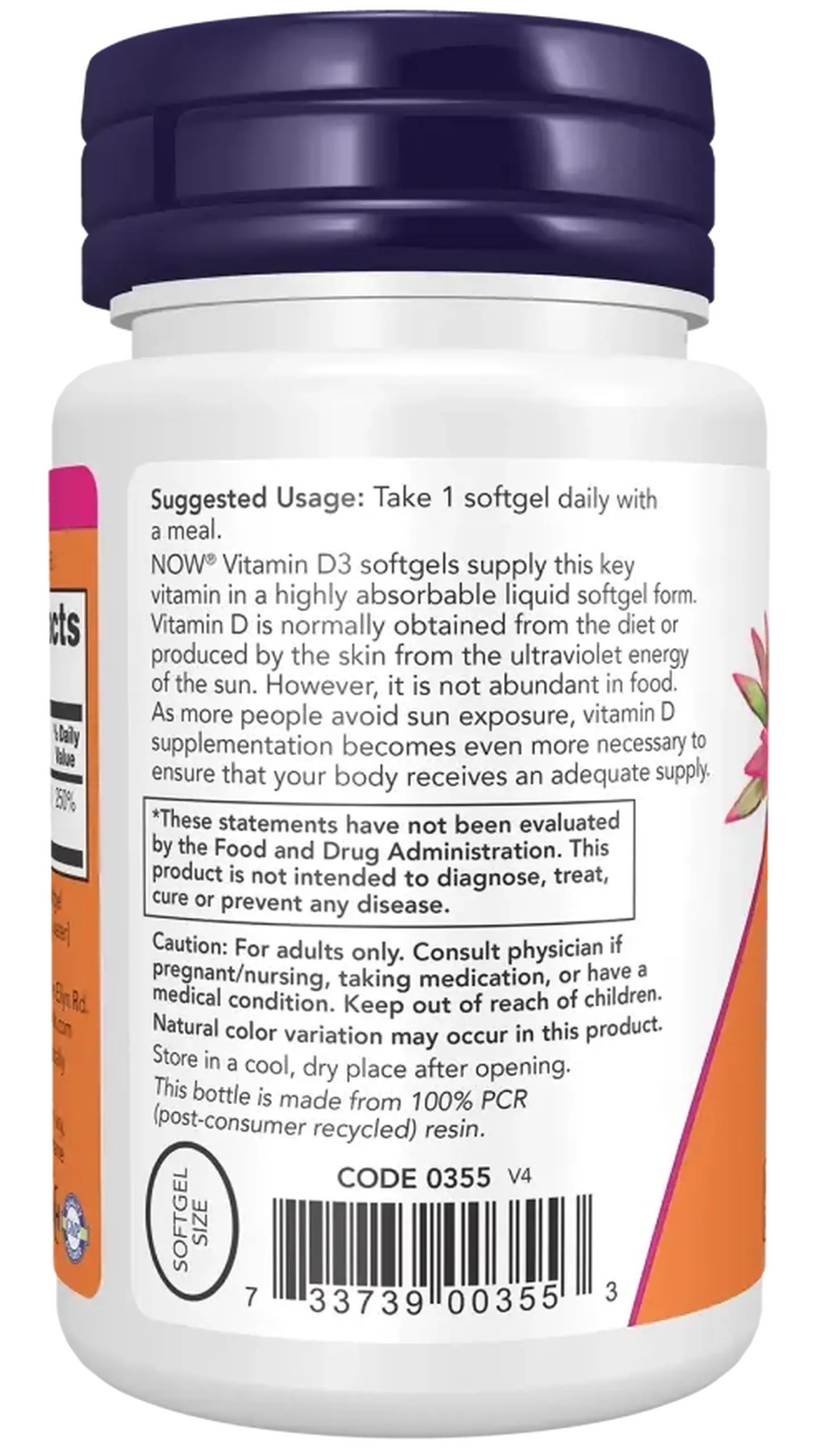 Now Foods, Vitamin D-3, 2000 IU, 30 capsule gelatinoase