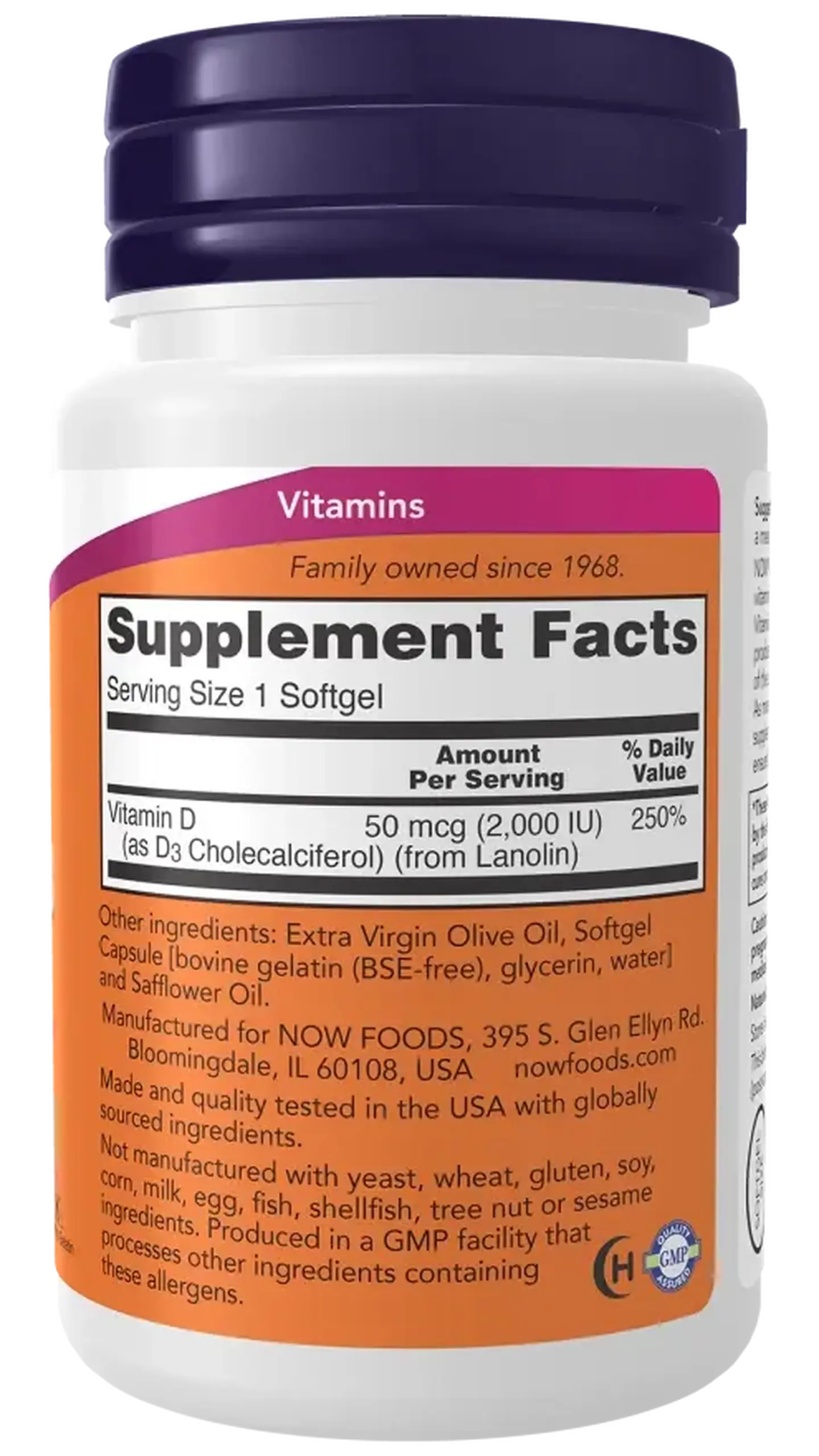 Now Foods, Vitamin D-3, 2000 IU, 30 capsule gelatinoase