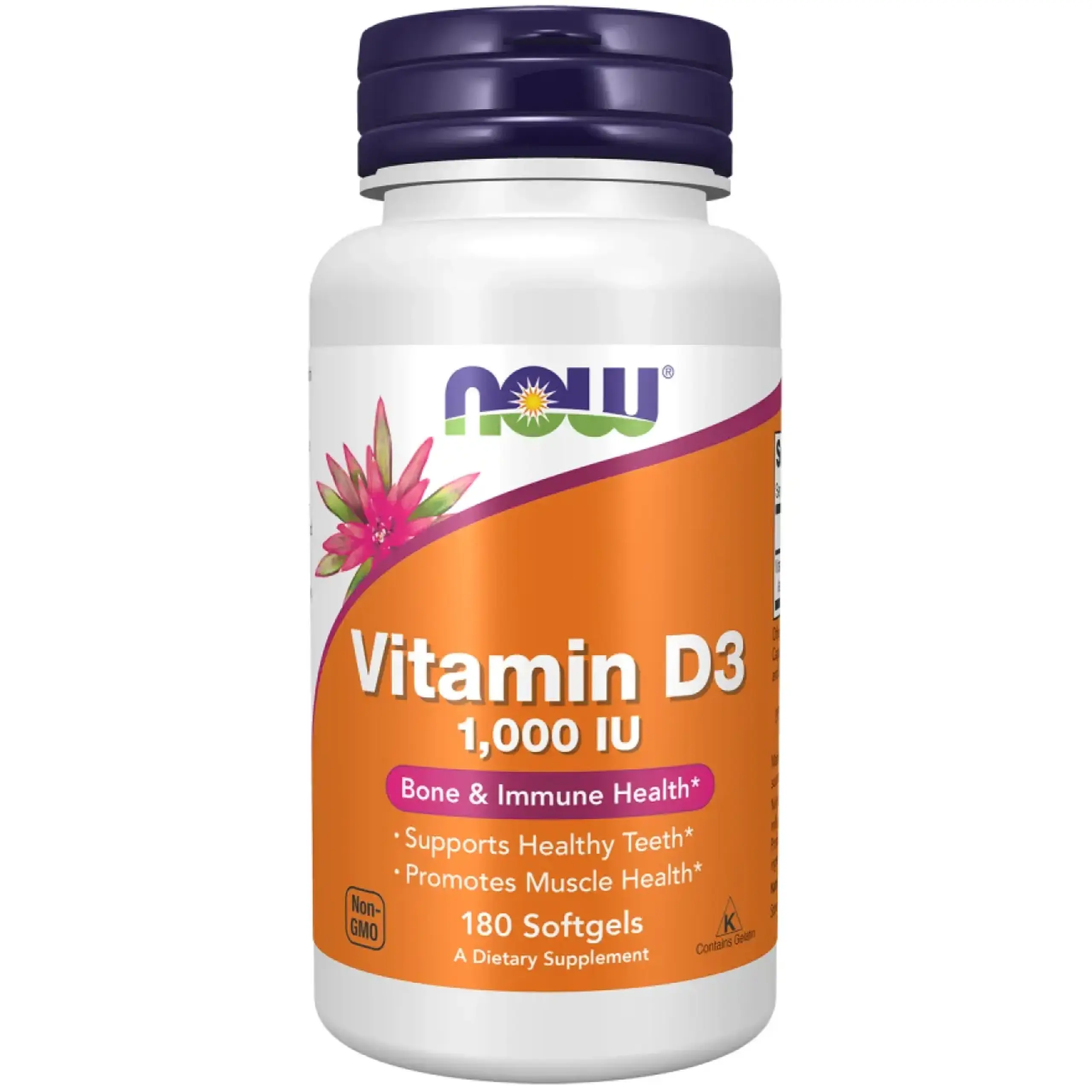Now Foods, Vitamin D-3, 1,000 IU, 180 capsule gelatinoase