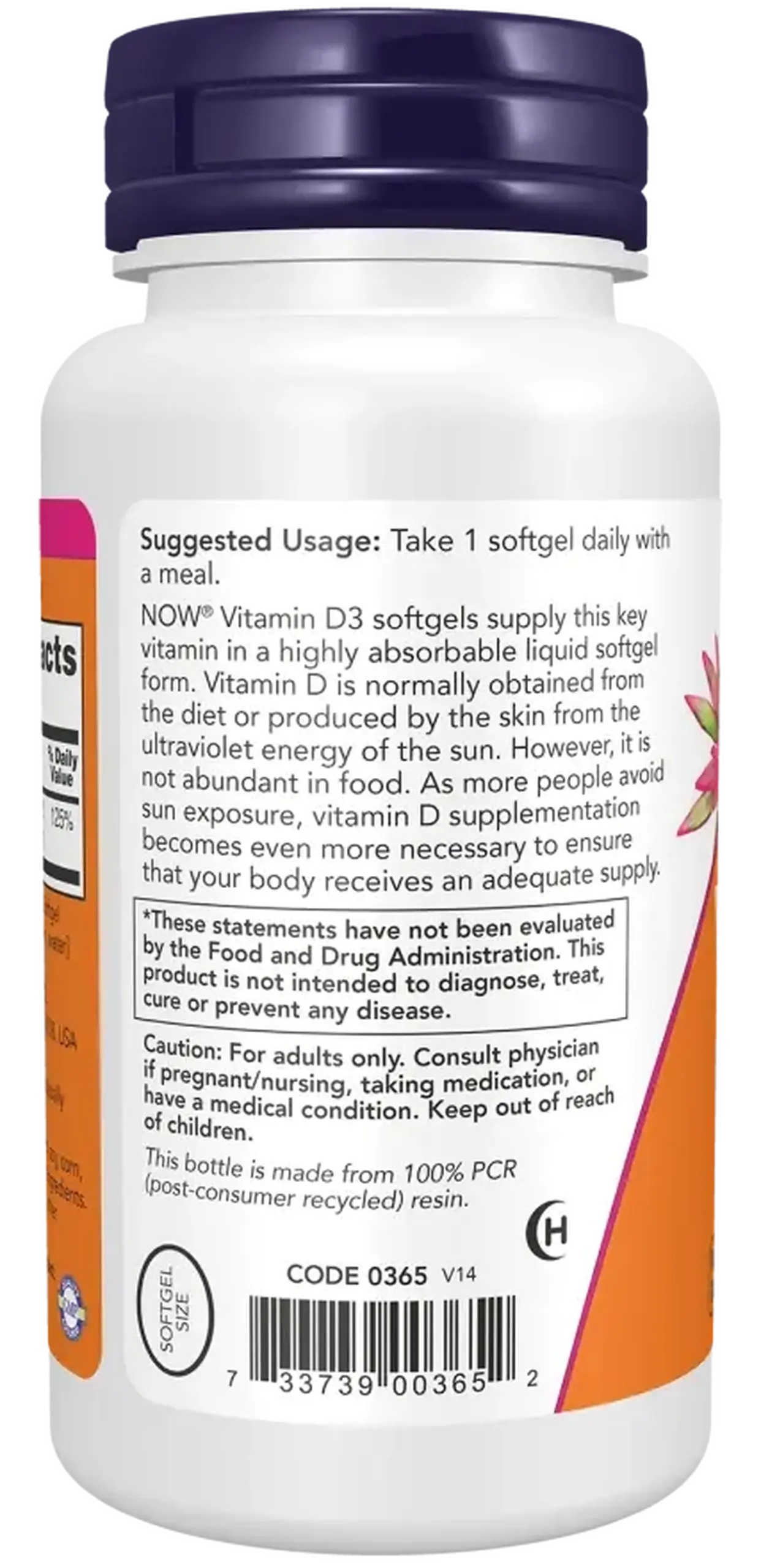 Now Foods, Vitamin D-3, 1,000 IU, 180 capsule gelatinoase