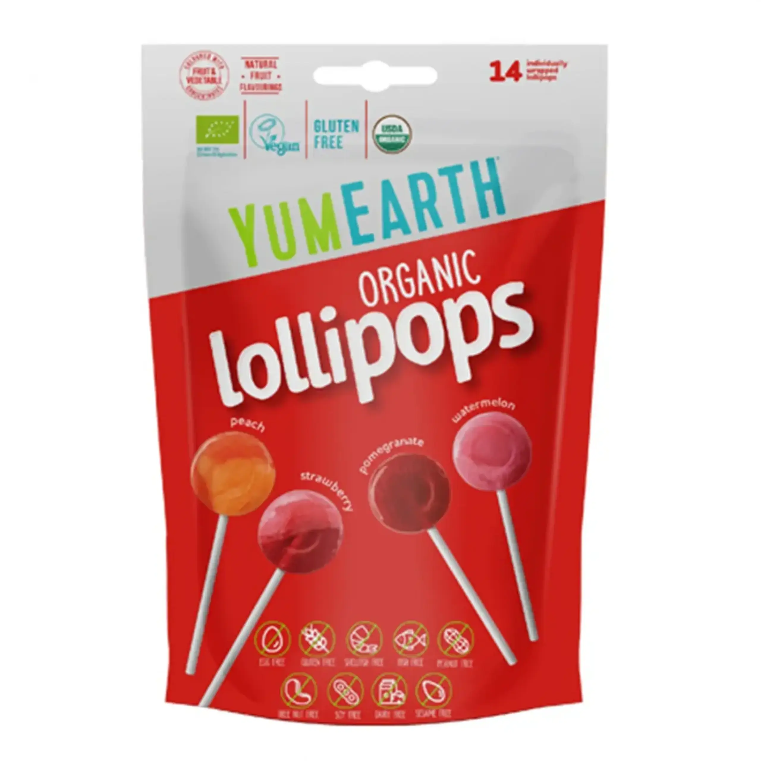 Acadele organice YumEarth, Organic Assorted Flavor Lollipops, 14 Pops