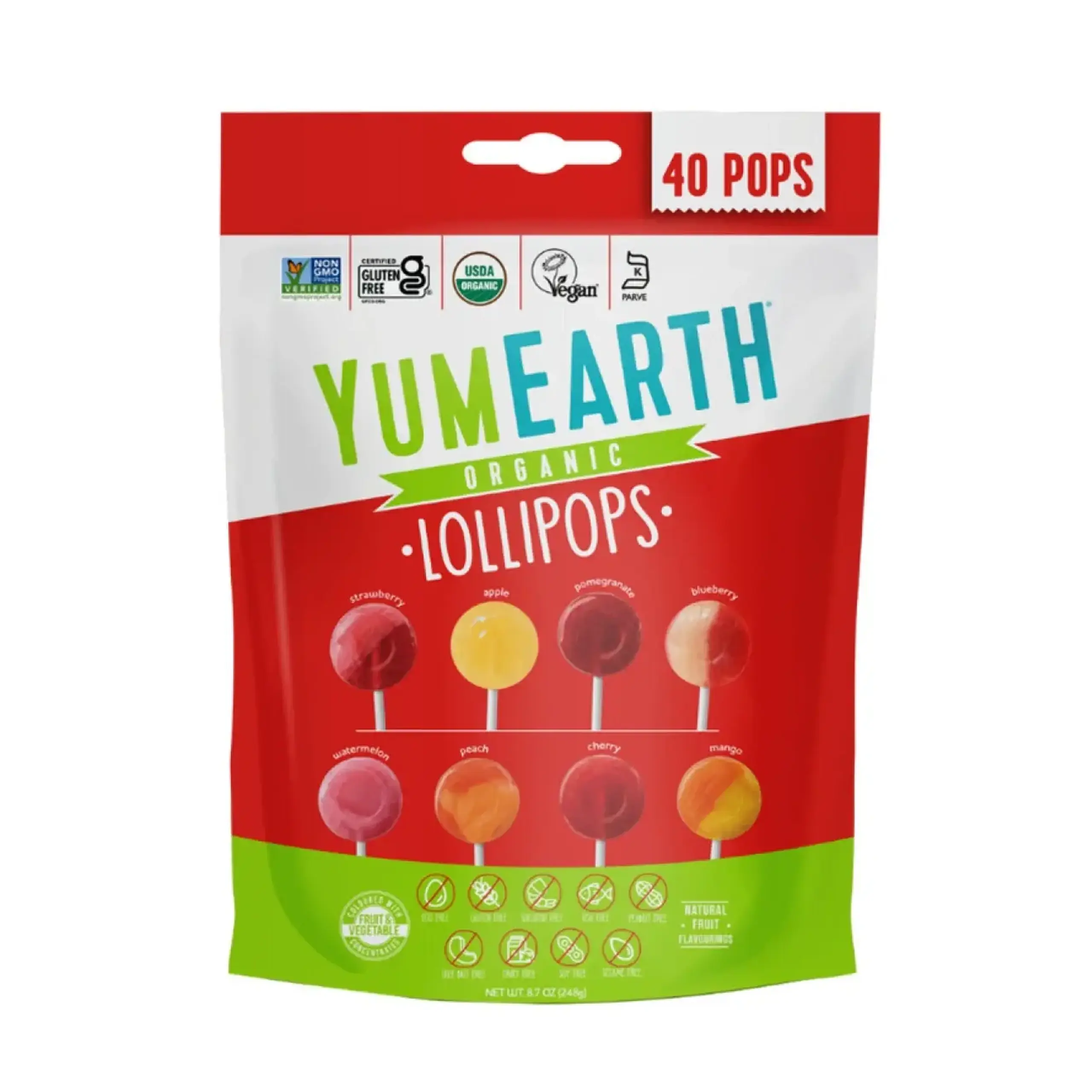 Acadele organice YumEarth, Organic Assorted Flavor Lollipops, 40 Pops