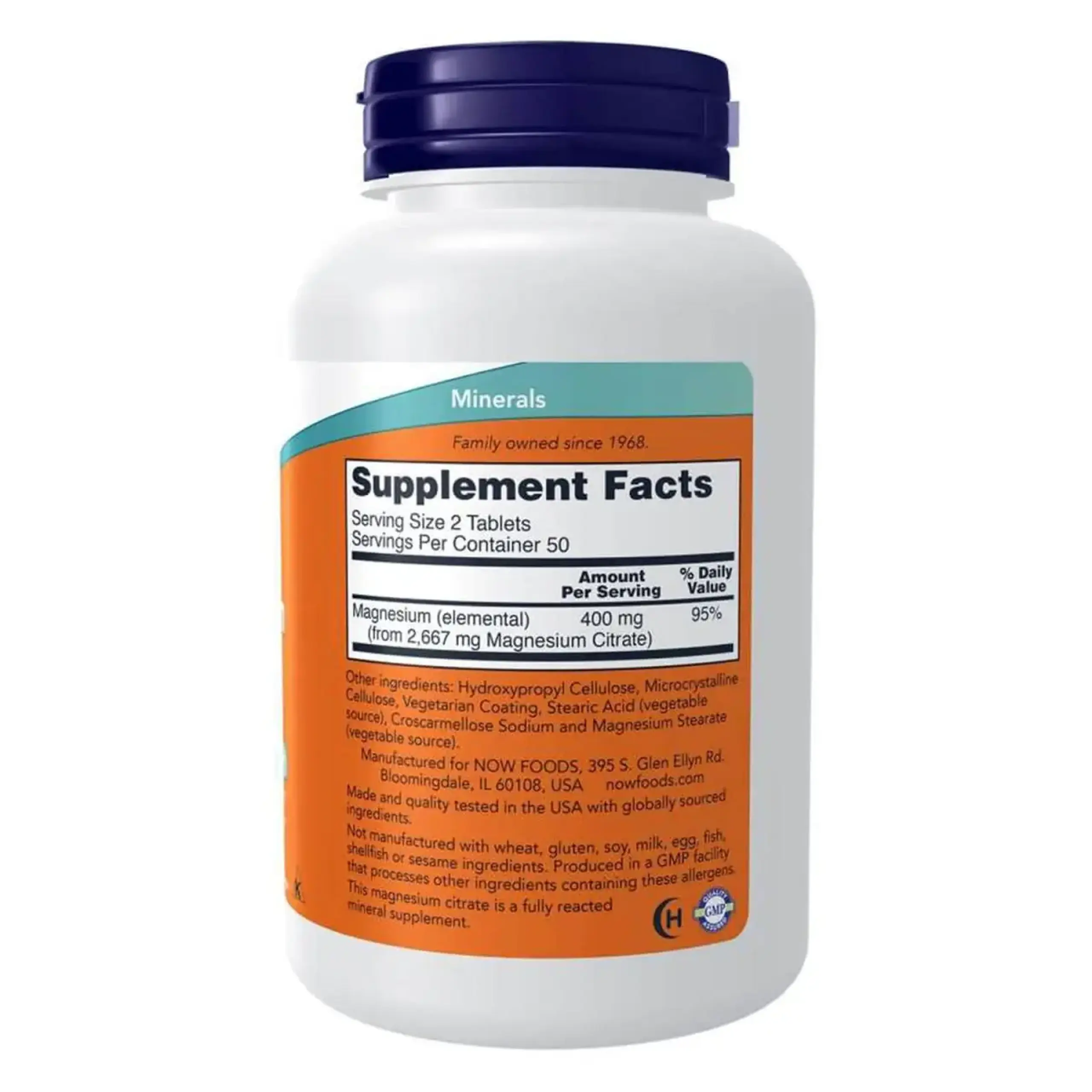 Now Foods, Magnesium Citrate, 200 mg, 100 tablete - Volum 100 tablete