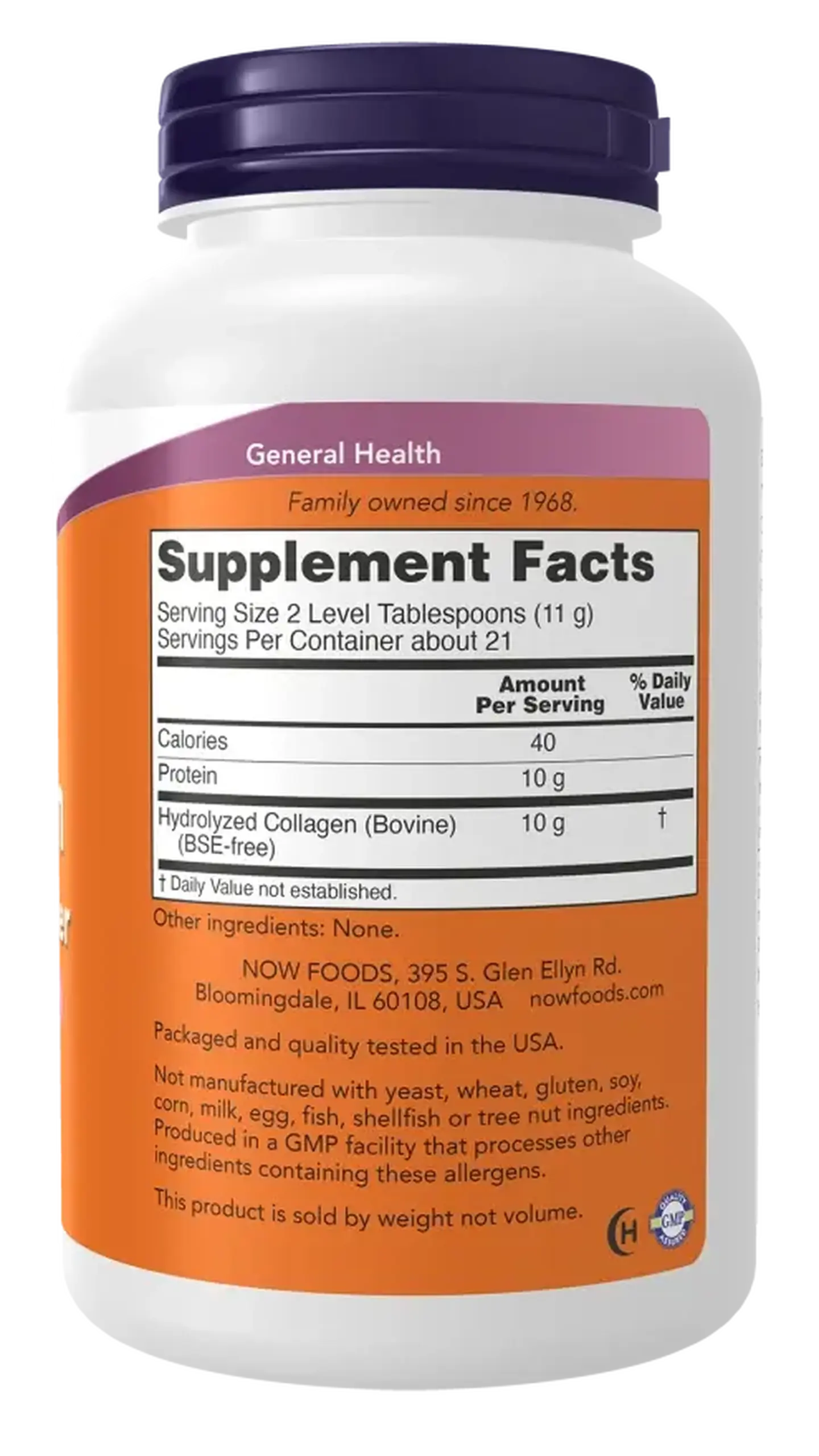 Pudră cu peptide de colagen hidrolizat Now Foods, Collagen Peptides Powder, 227 g