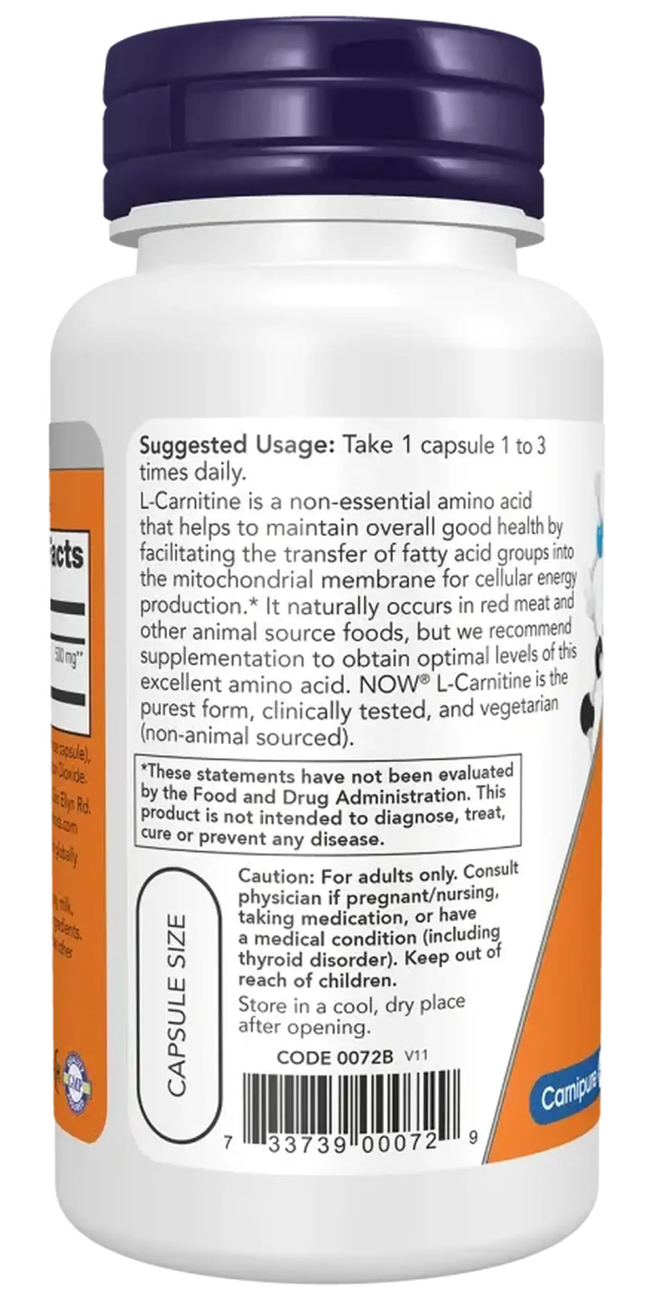Now Foods, L-Carnitine, 500 mg, 60 capsule vegetale