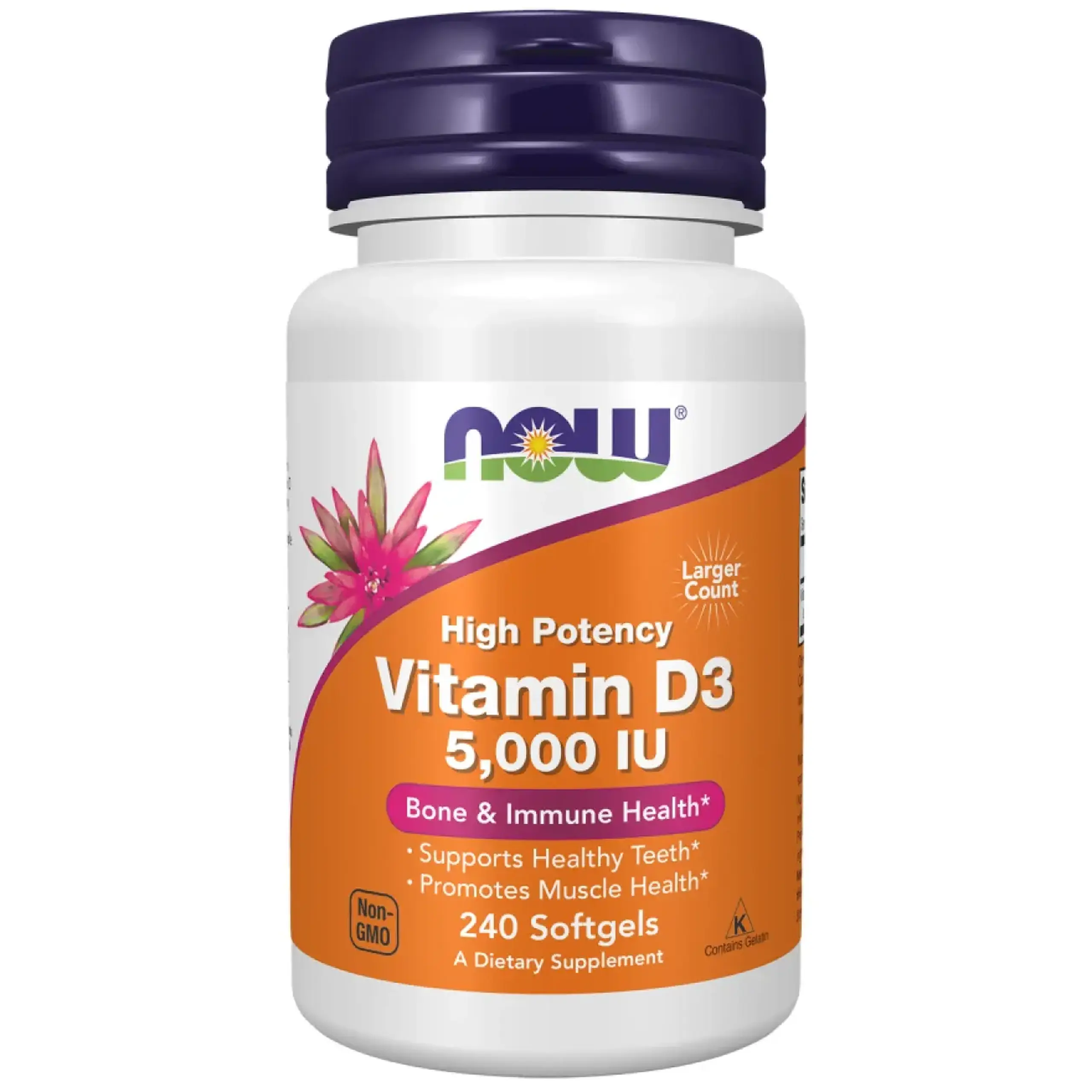 Now Foods, Vitamin D-3, 5000 IU, 240 capsule gelatinoase