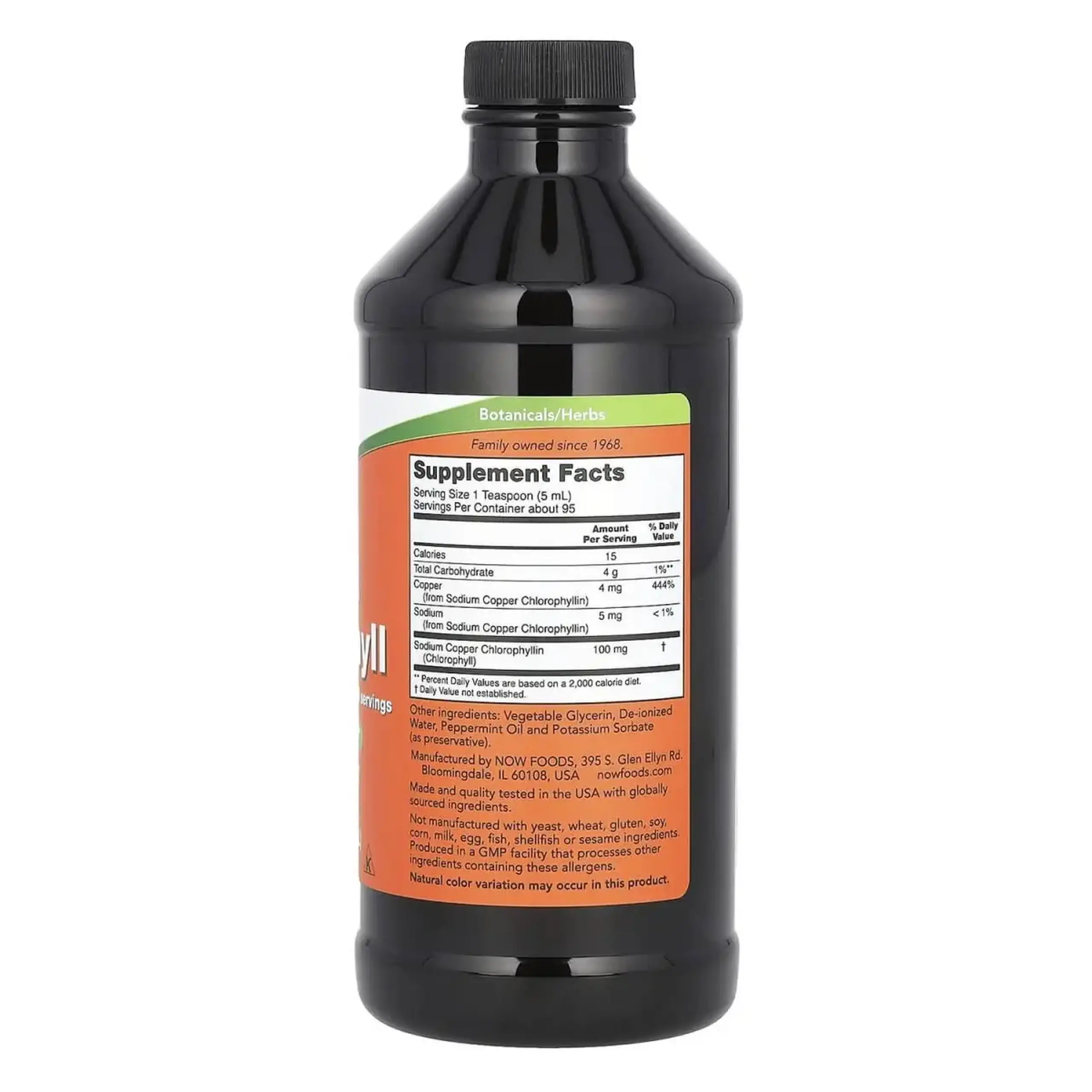Supliment lichid cu clorofilă naturală și aromă răcoritoare de mentă Now Foods, Liquid Chlorophyll Mint Flavor, 473 ml