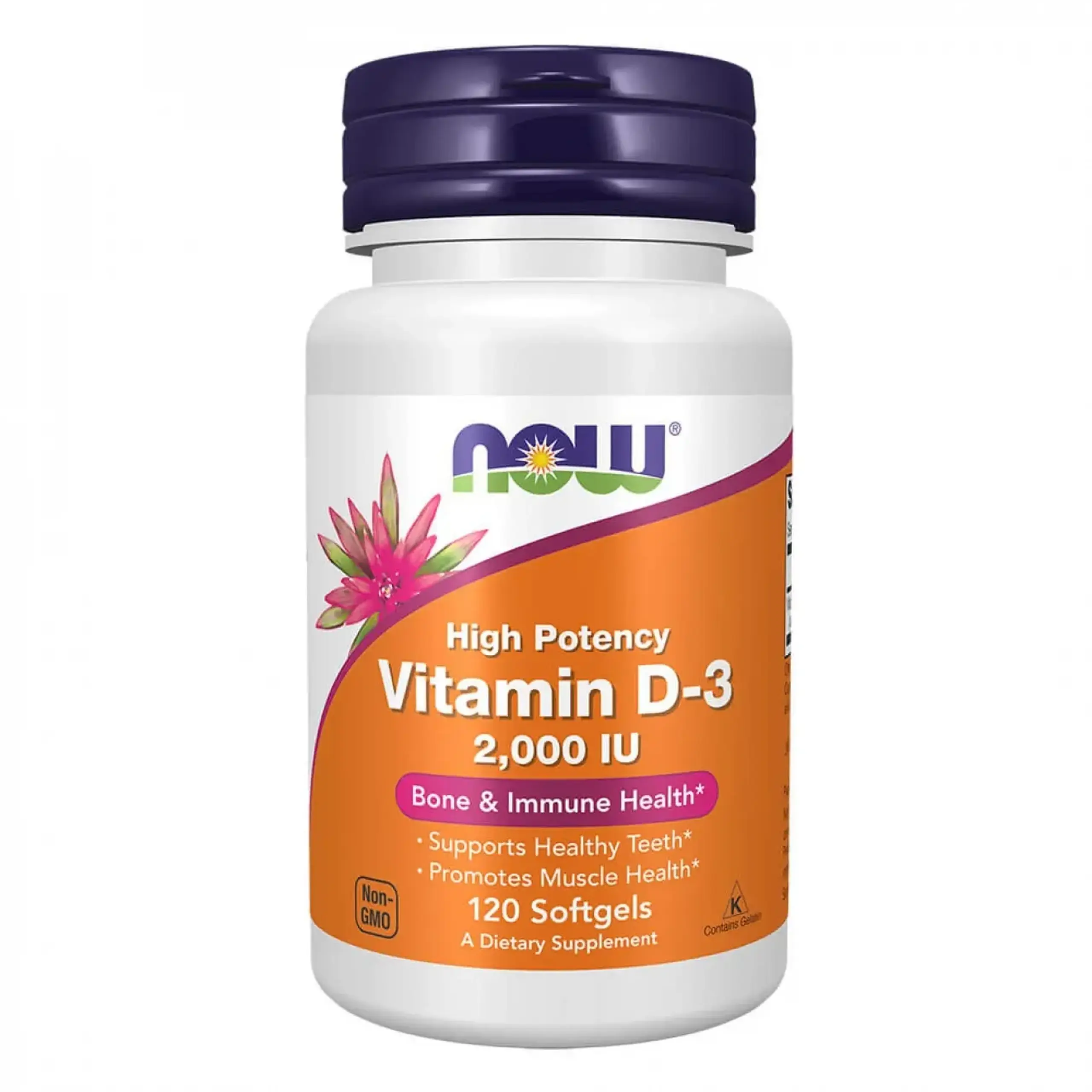Now Foods, Vitamin D-3, 2000 IU, 120 capsule gelatinoase