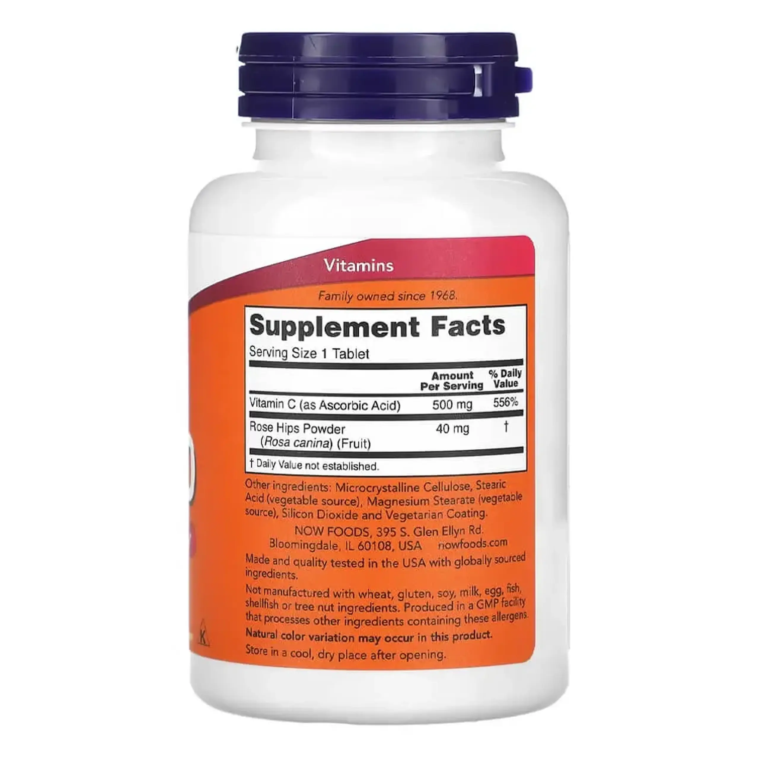 Now Foods, Vitamin C-500 With Rose Hips, 250 tablete
