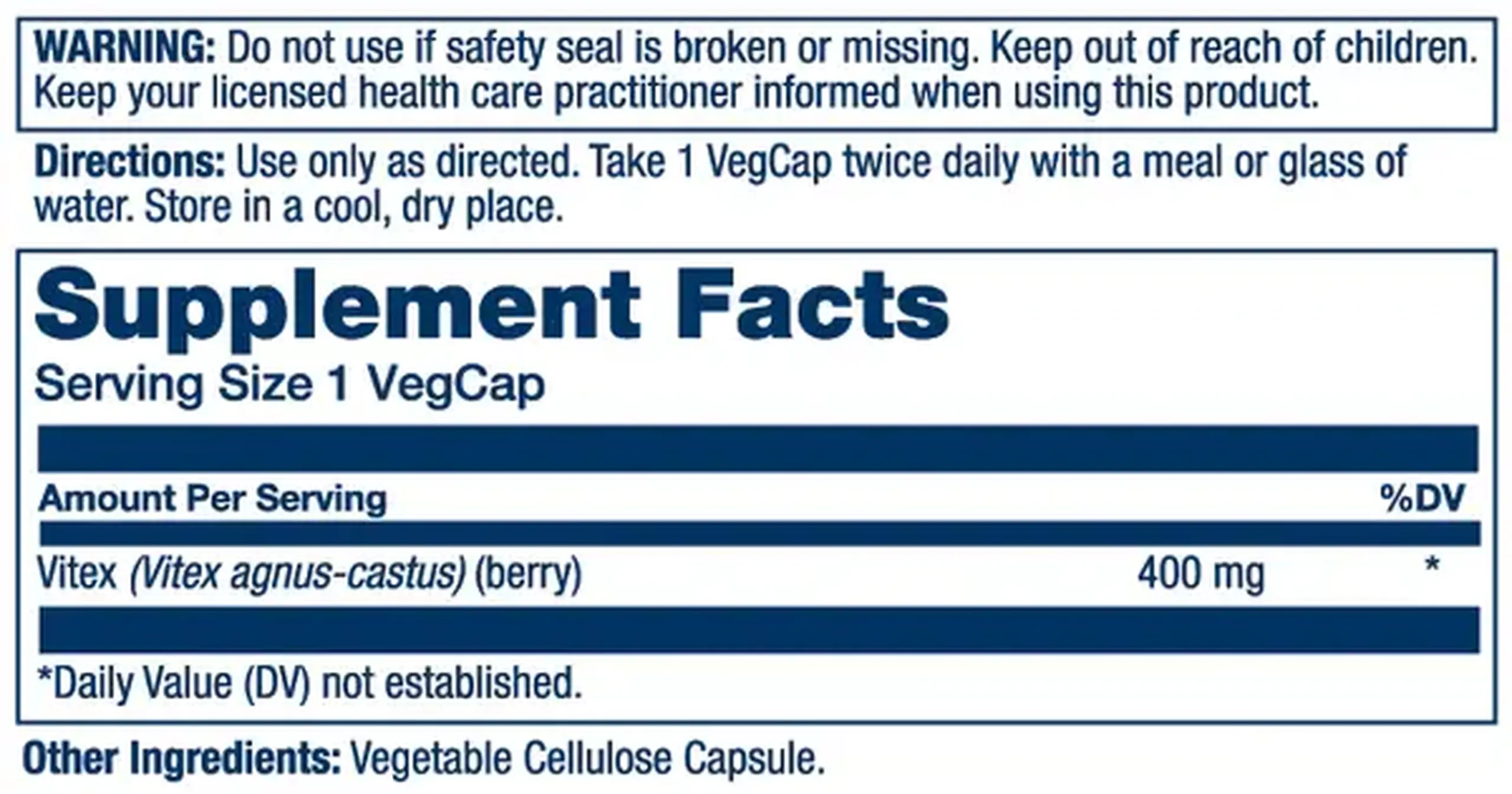 Solaray, Vitex 400 mg, 100 Veg Caps