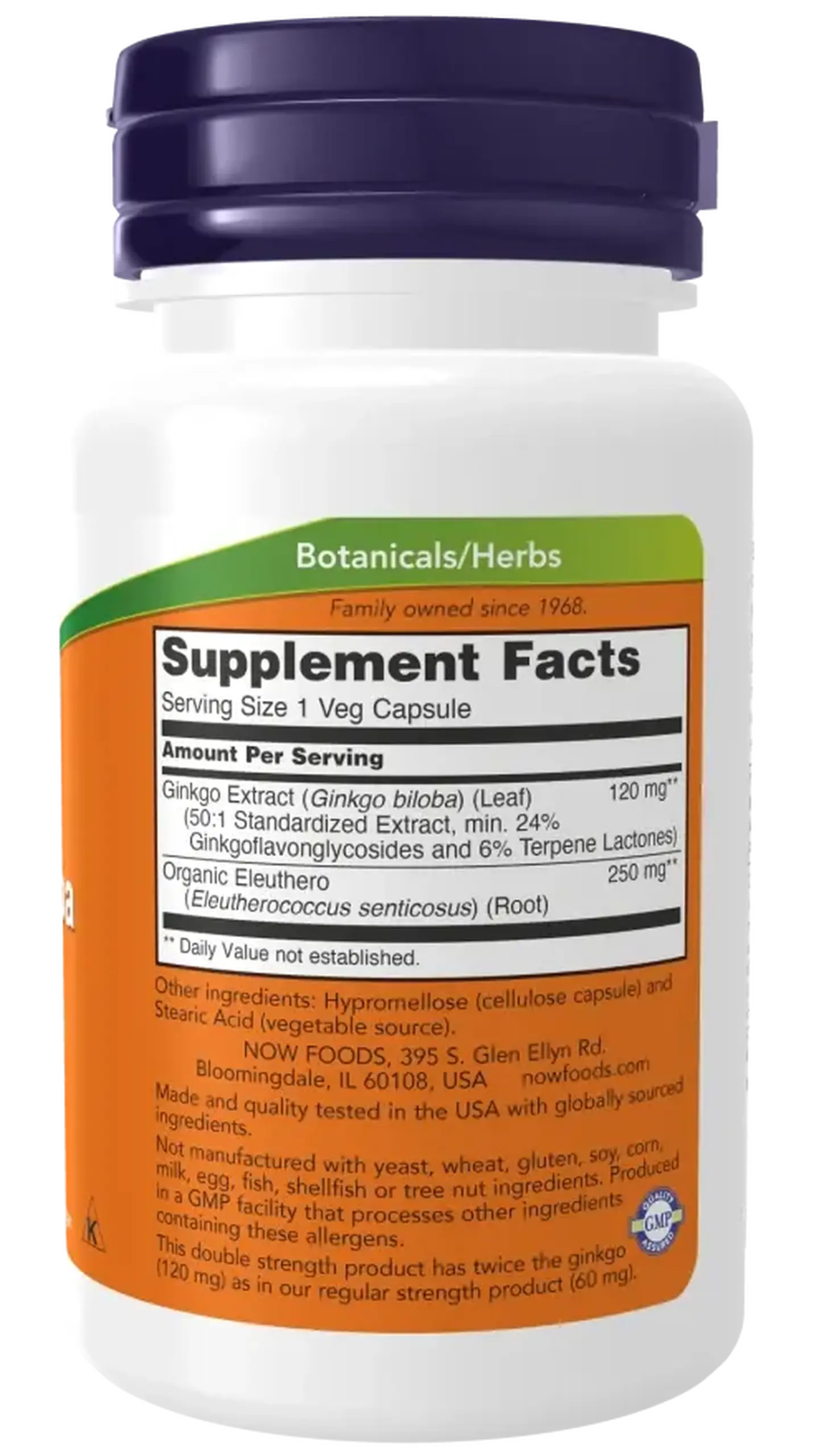 Now Foods, Ginkgo Biloba 120mg, 50 capsule vegetale