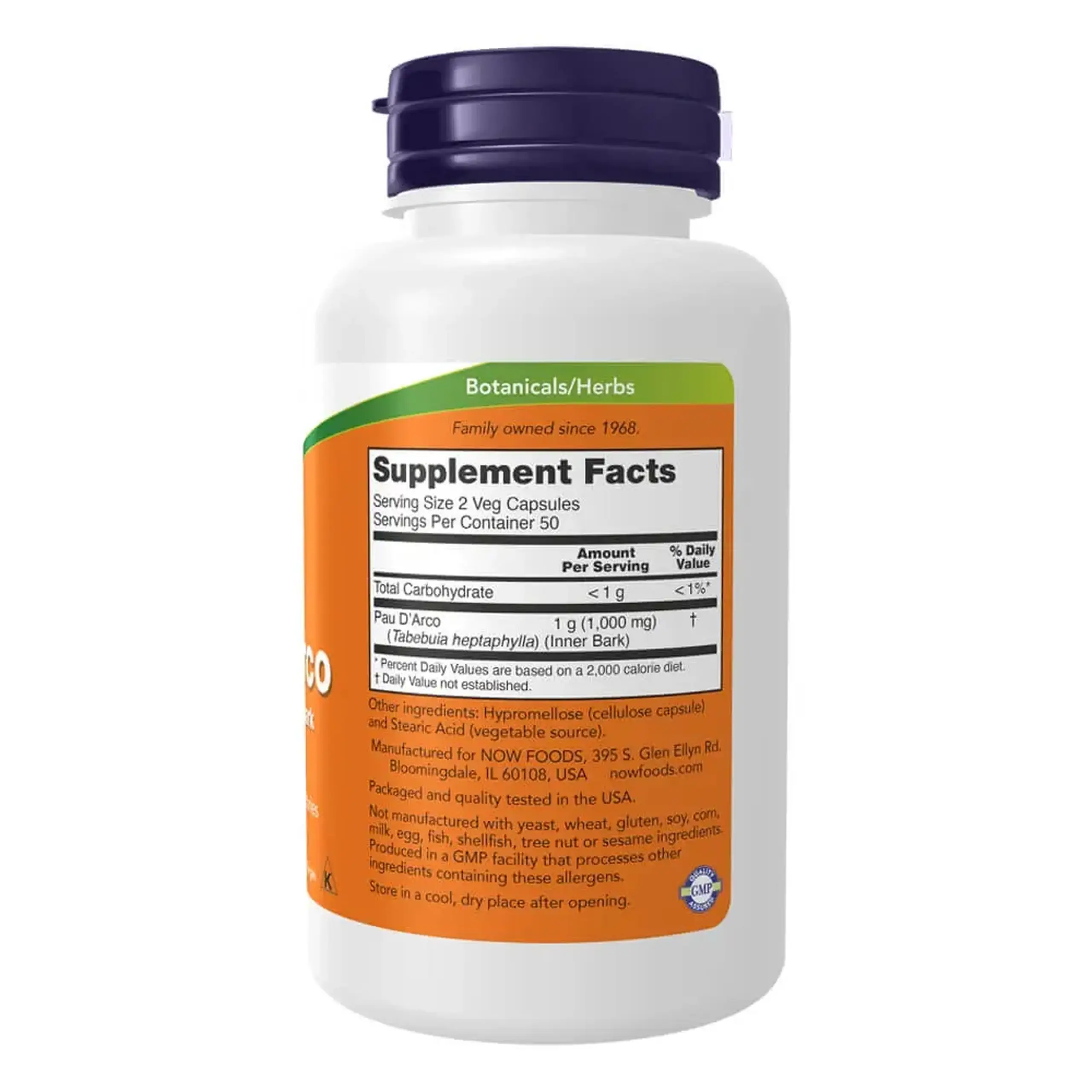 Now Foods, Pau D'Arco, 500 mg, 100 capsule vegetale