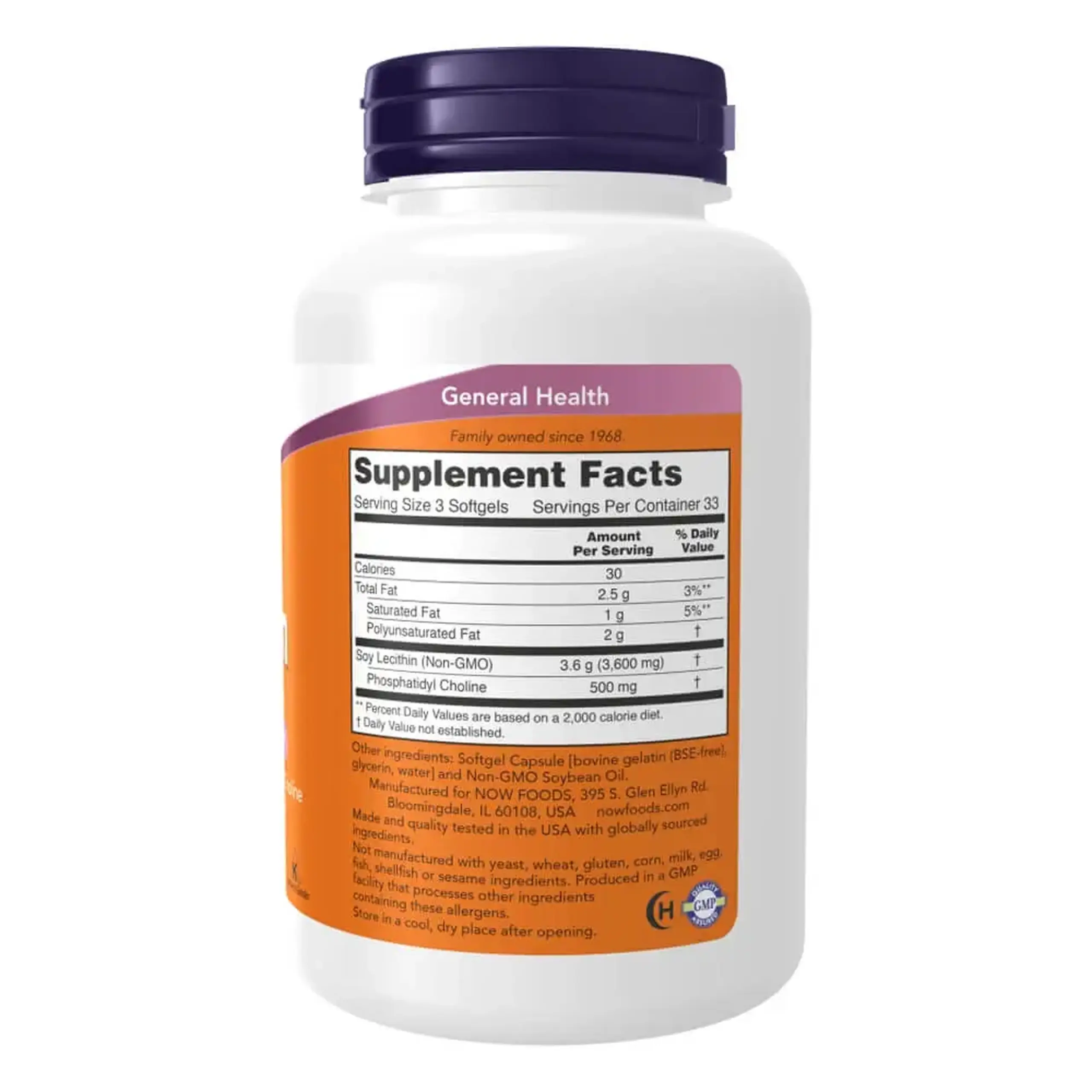 Now Foods, Lecithin, 1200 mg, 200 capsule gelatinoase - Volum 100 capsule