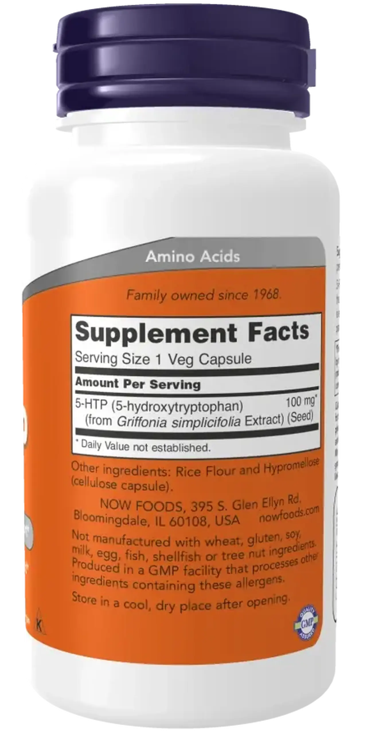 Now Foods, 5-HTP, 100 mg, 60 capsule vegetale - Volum 60 capsule