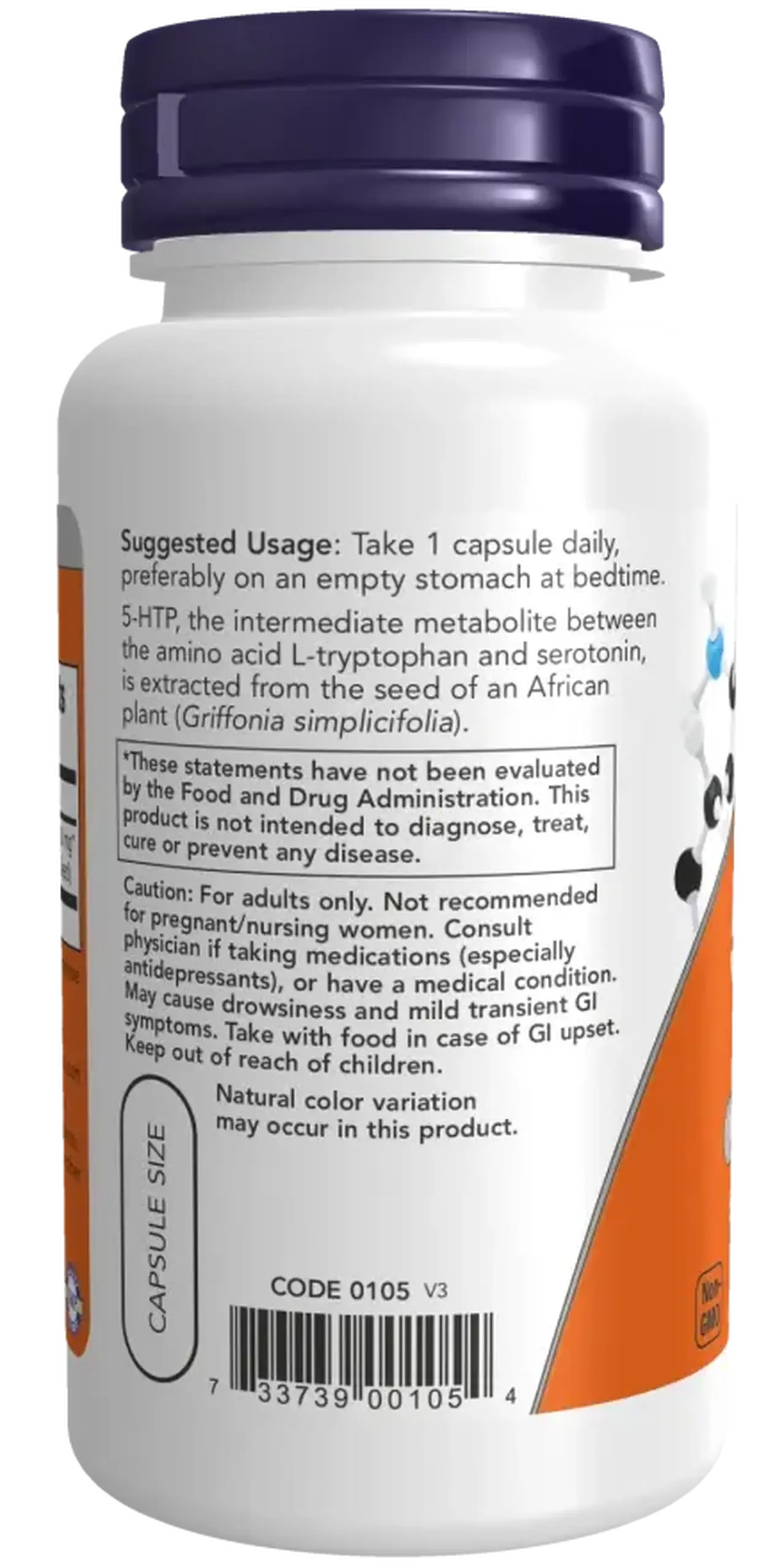 Now Foods, 5-HTP, 100 mg, 60 capsule vegetale - Volum 60 capsule