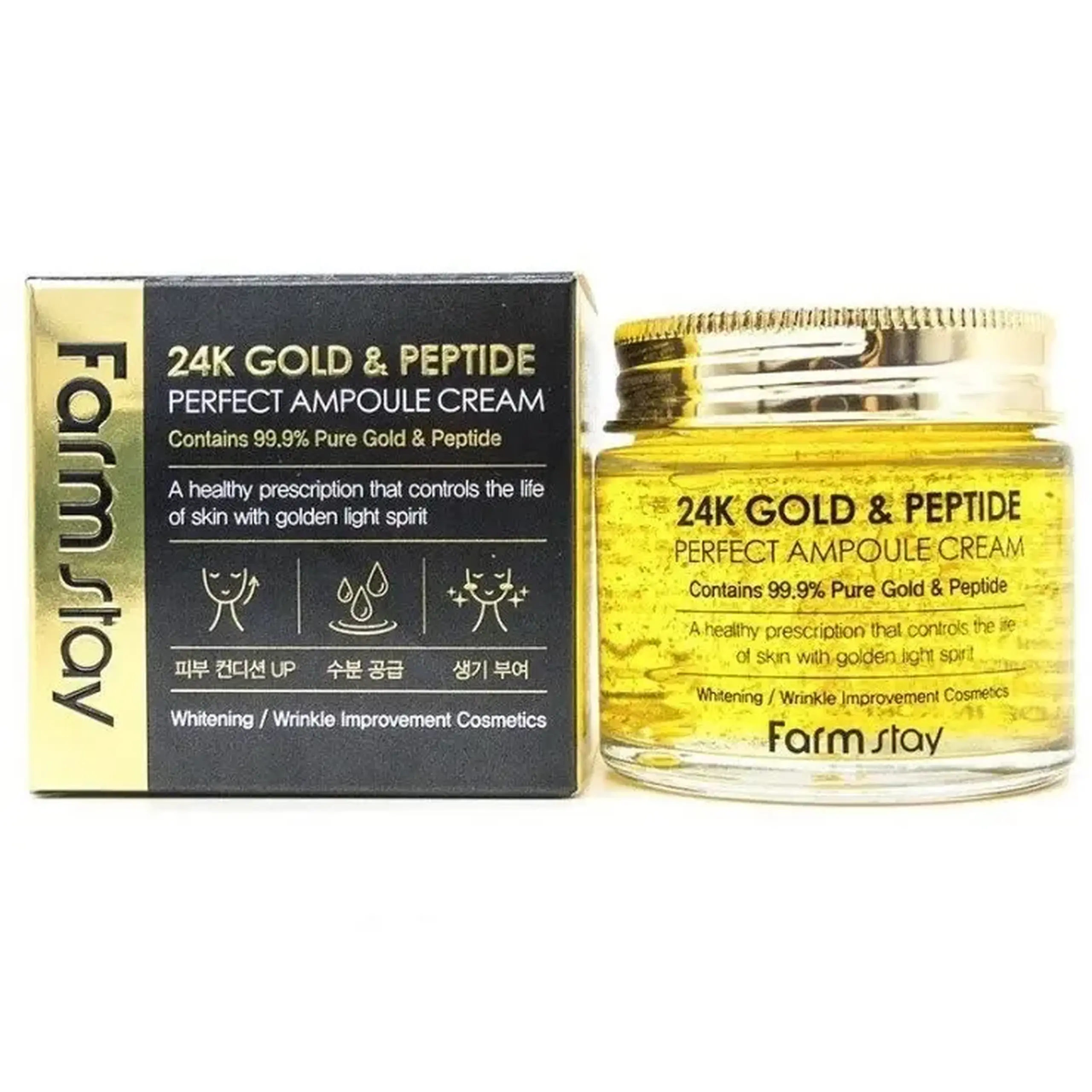 Crema de față anti-age FarmStay, 24K Gold & Peptide Perfect Ampoule Cream, 80 ml