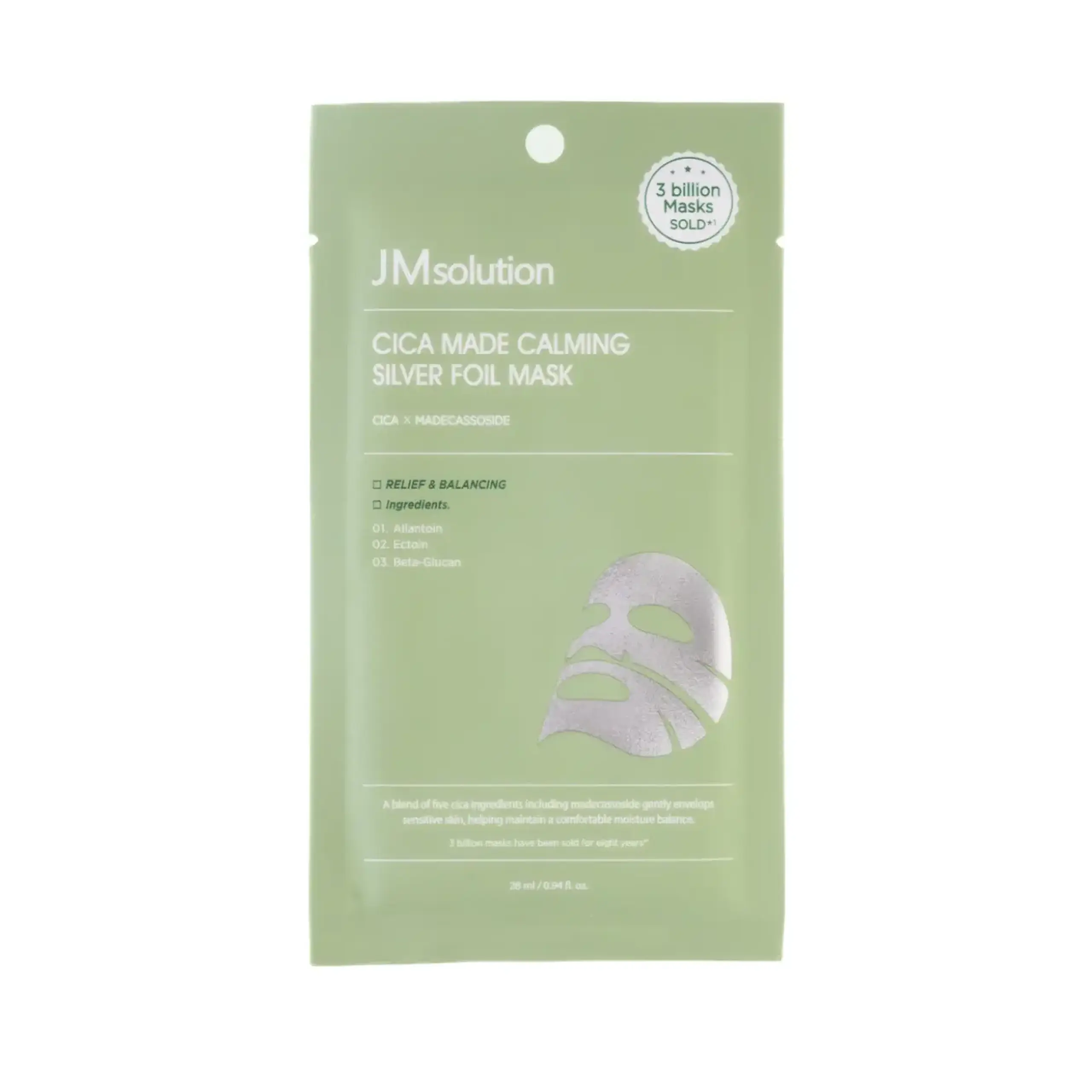 JM Solution, Cica Made Calming Silver Foil Mask, 28 ml