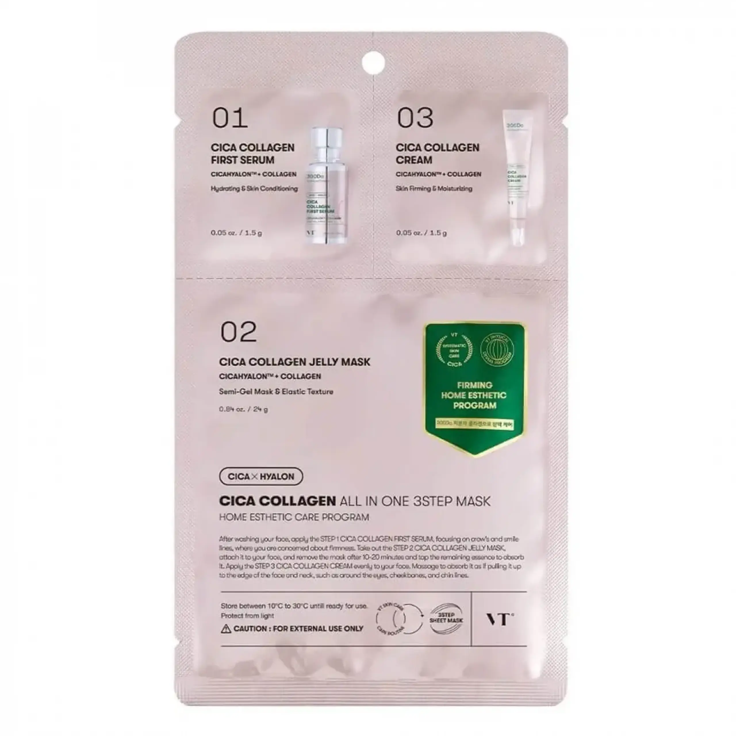 Masca textilă VT Cosmetics, VT Cica Collagen All In One 3 Step Mask