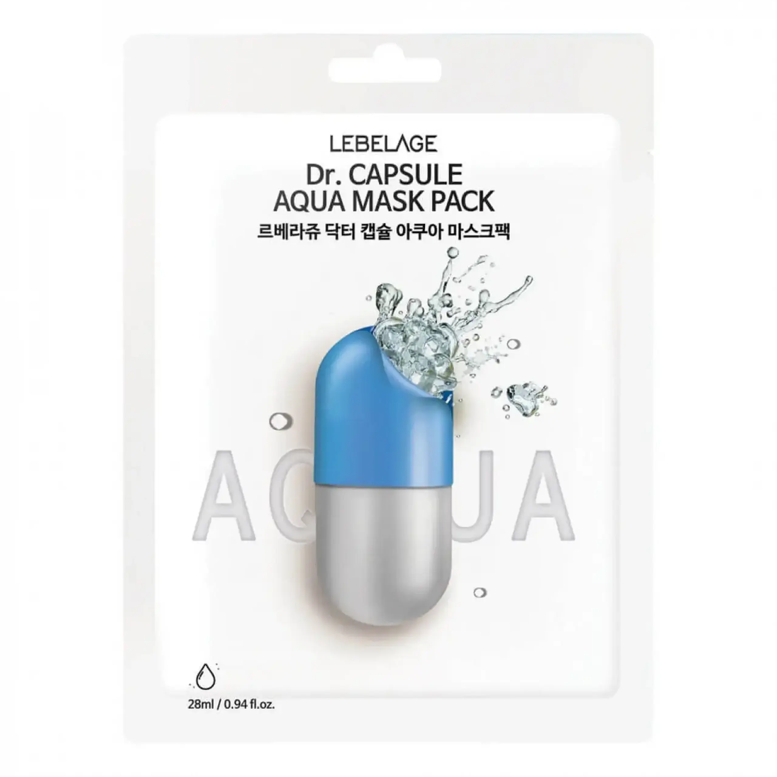 Masca din pânză cu acid hialuronic Lebelage, Capsule Aqua Mask Pack, 28 ml
