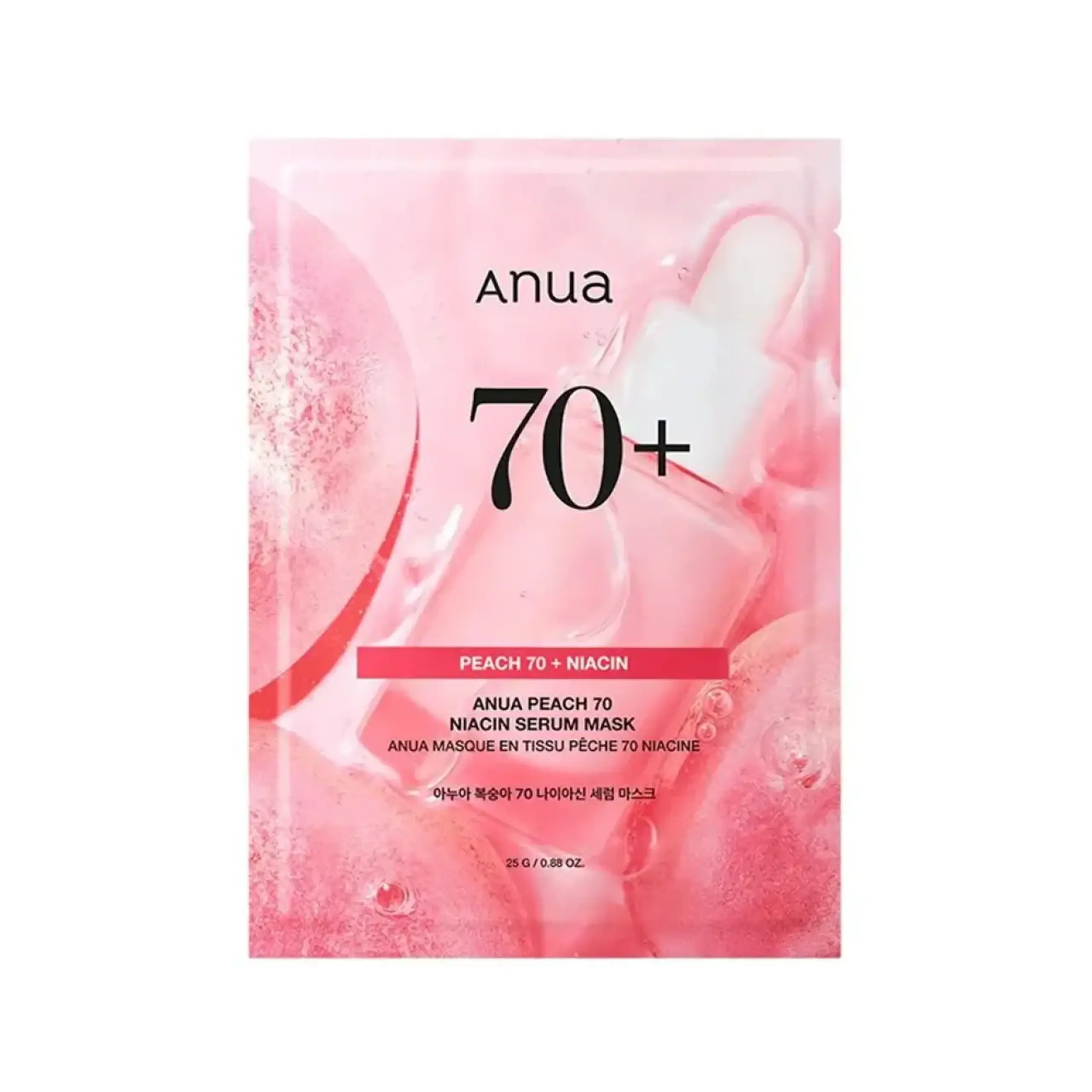 Mască din pânză cu efect de iluminare Anua, Peach Niacin Serum Mask, 25 ml
