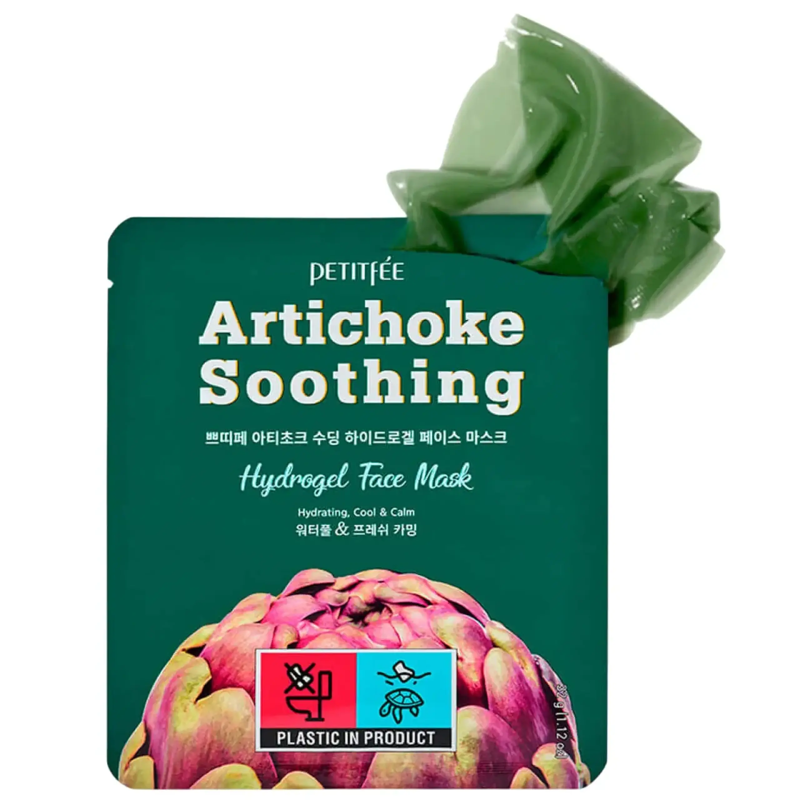 Mască facială din hidrogel Petitfee, Artichoke Soothing Hydrogel Face Mask, 32 gr.