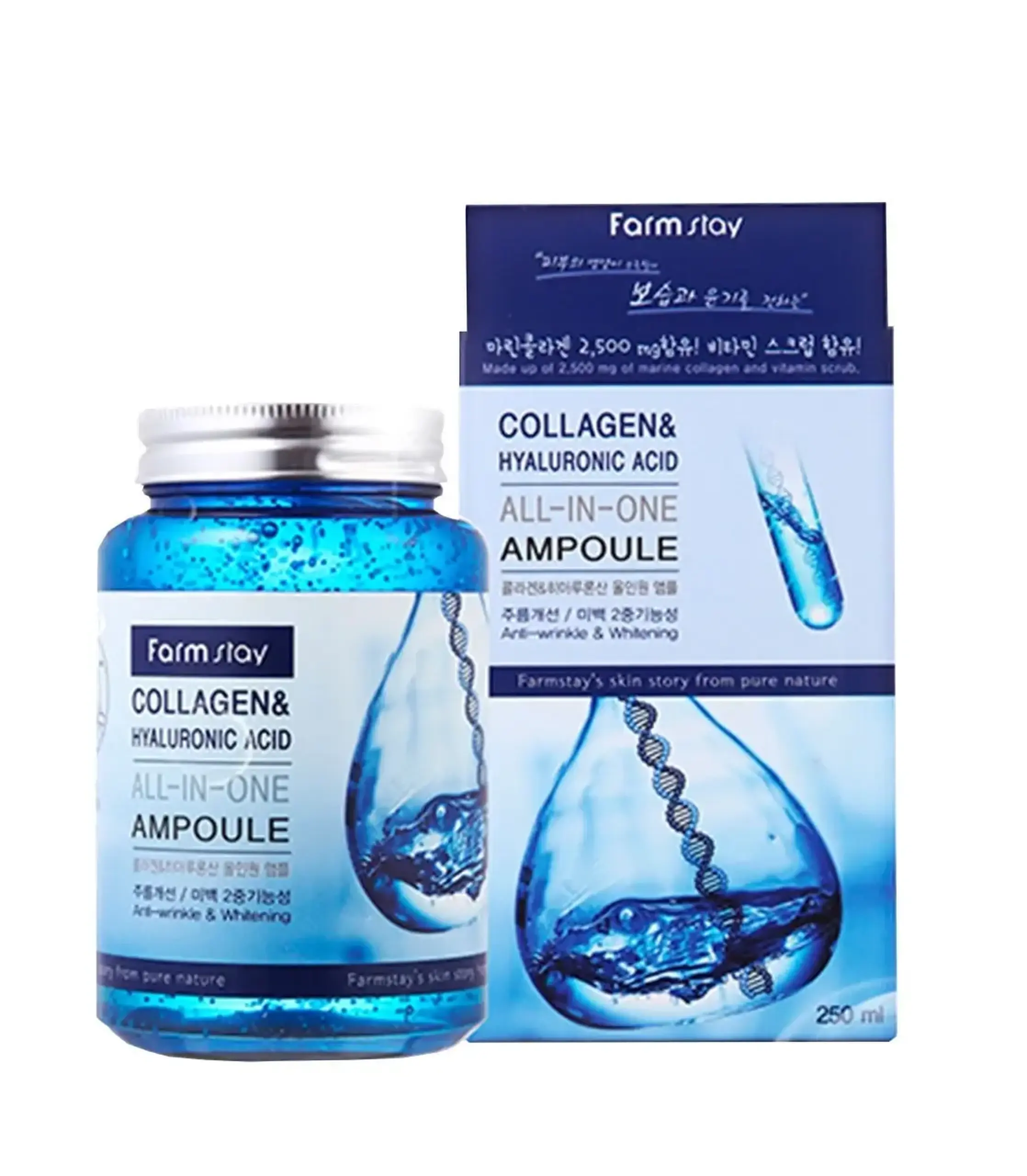 Ser-ampula multifuncțional FarmStay, All In One Collagen and Hyaluronic Ampoule, 250 ml