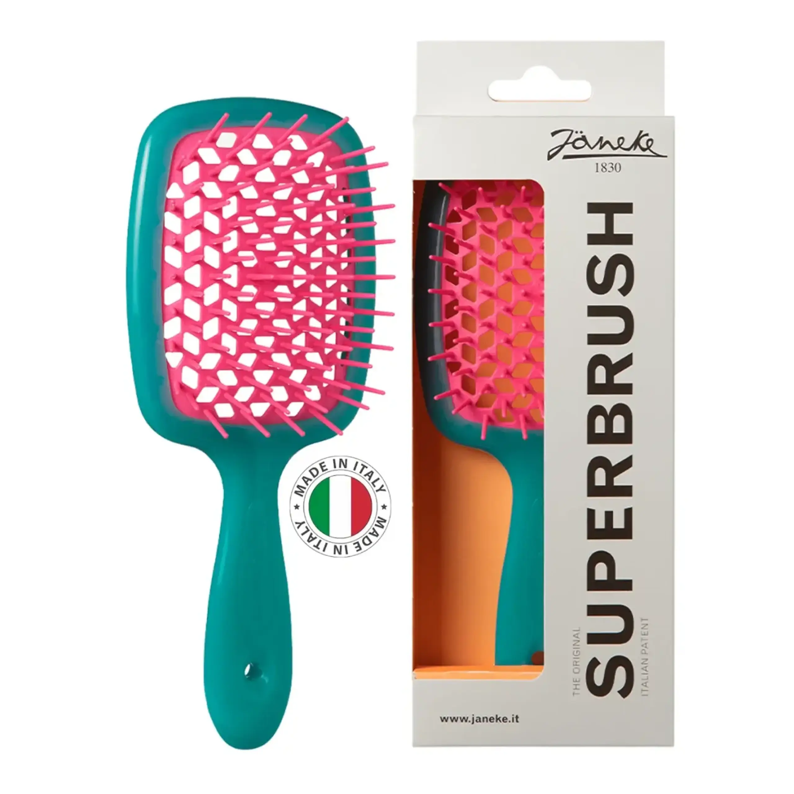 Perie de păr Janeke, Super Brush, Turquoise & Fuchsia