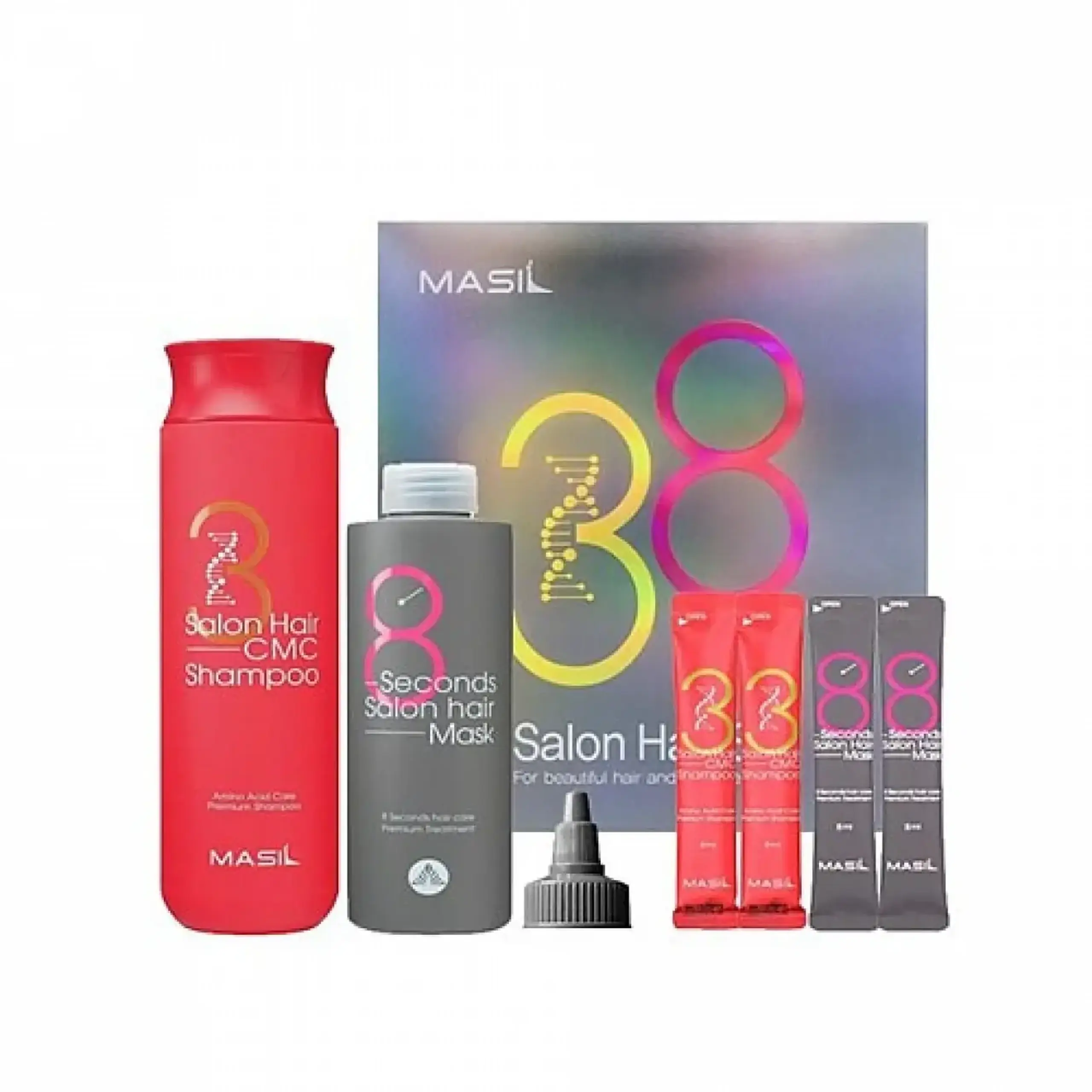 Set de restaurare a părului cu keratină și colagen Masil, 38 Set, 200 ml+300 ml*4 ml