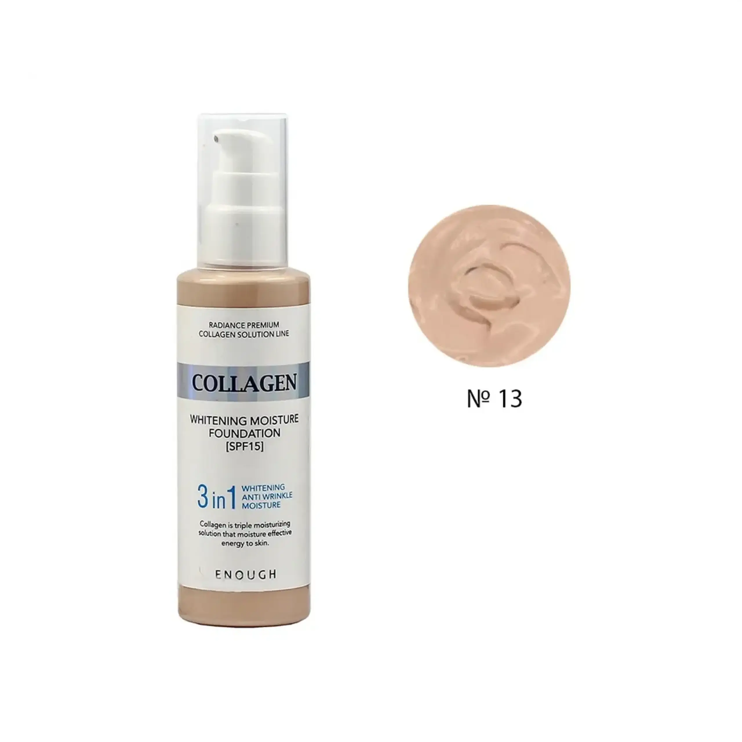 Fond de ten-Enough, Collagen Whitening Moisture Foundation 3 in 1 SPF 15 №13