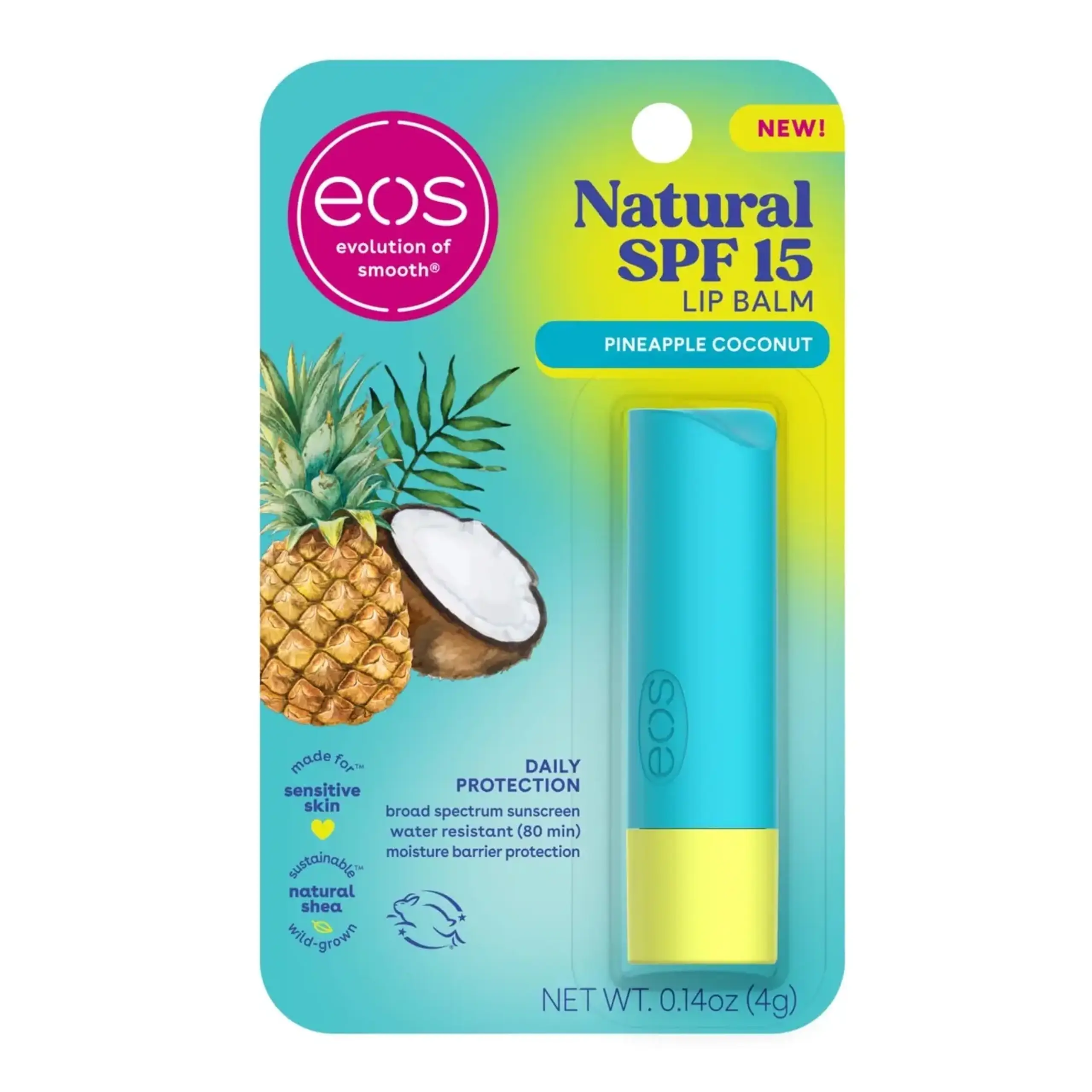 EOS, SPF 15 Single Stick Pineapple Coconut Blister Stick, 4 gr.