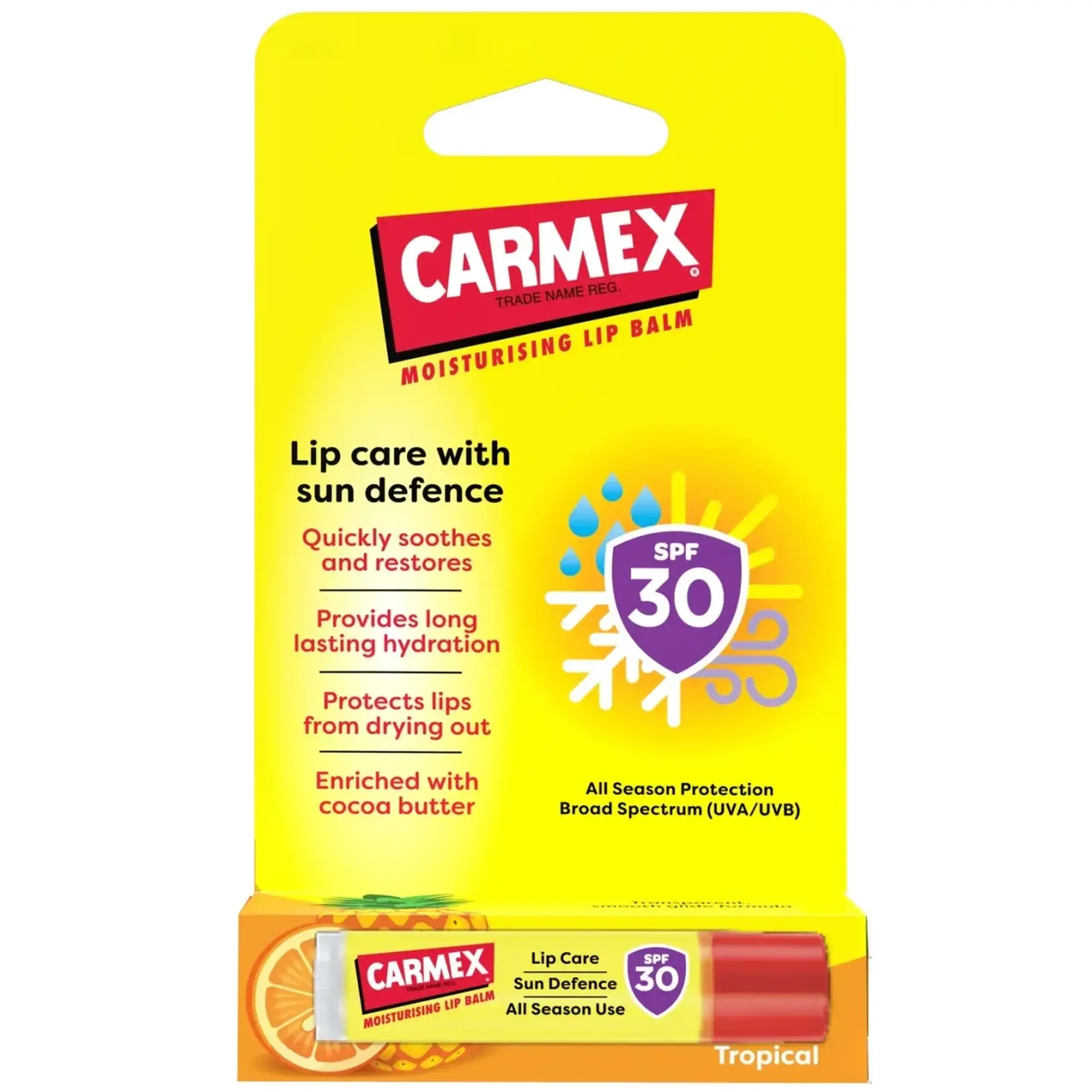 Carmex, Moisturising Lip Balm Tropical Sun Stick SPF 30, 4.25 gr.
