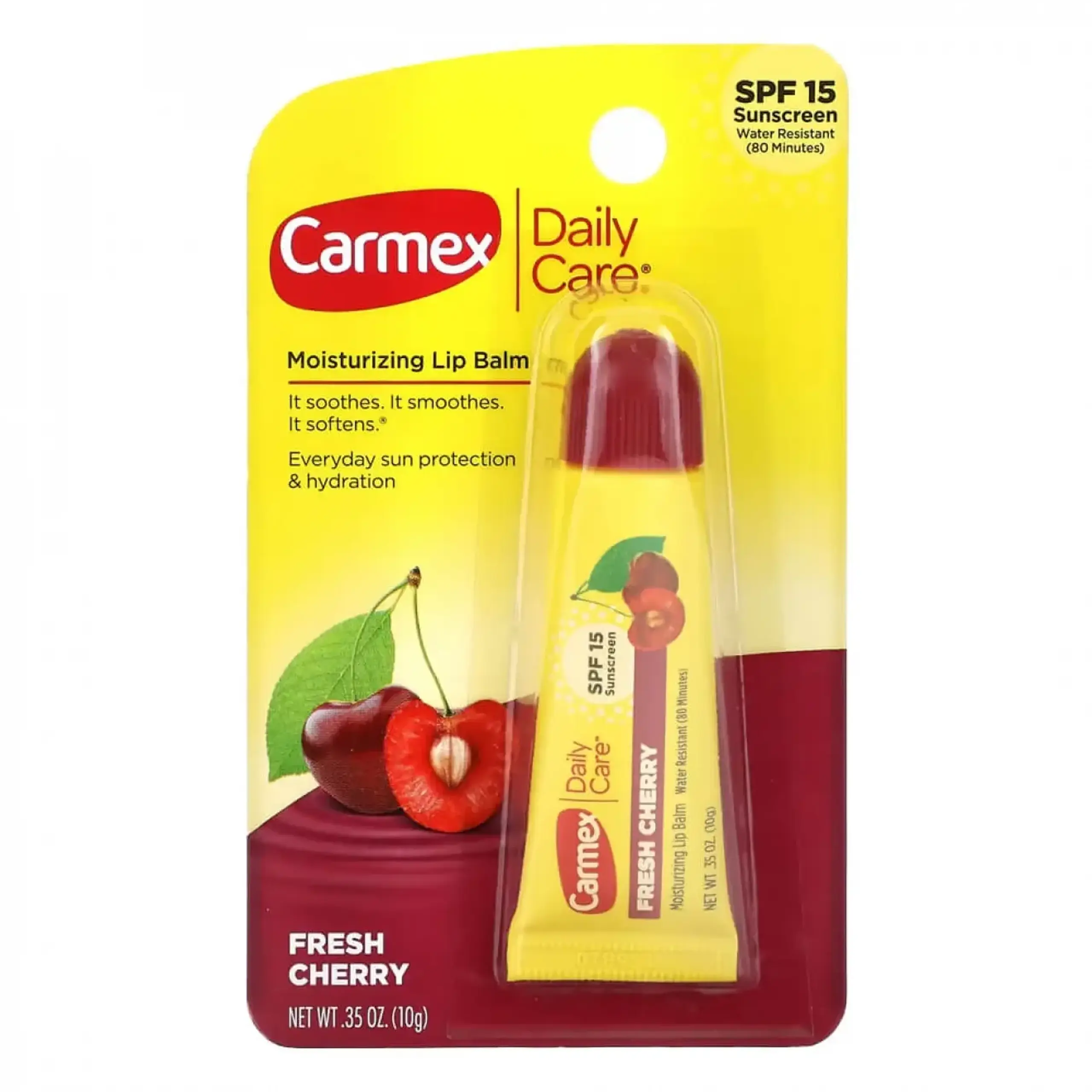 Balsam pentru buze cu aromă de vișină Carmex, Daily Care, Moisturizing Lip Balm, Fresh Cherry, SPF 15, 10 g