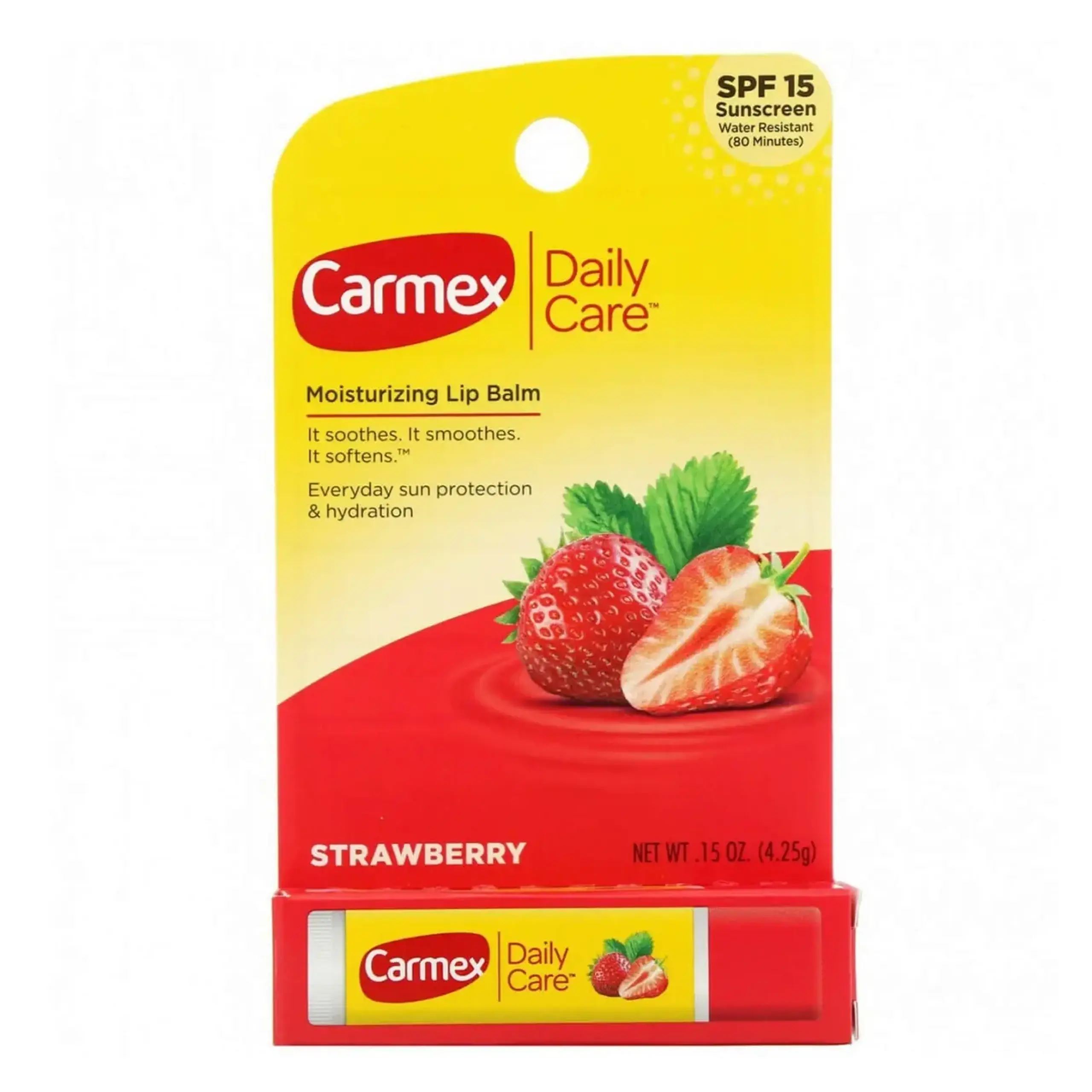 Balsam de buze cu aromă de căpșuni Carmex, Daily Care, Moisturizing Lip Balm, Strawberry, SPF 15, 4,25g