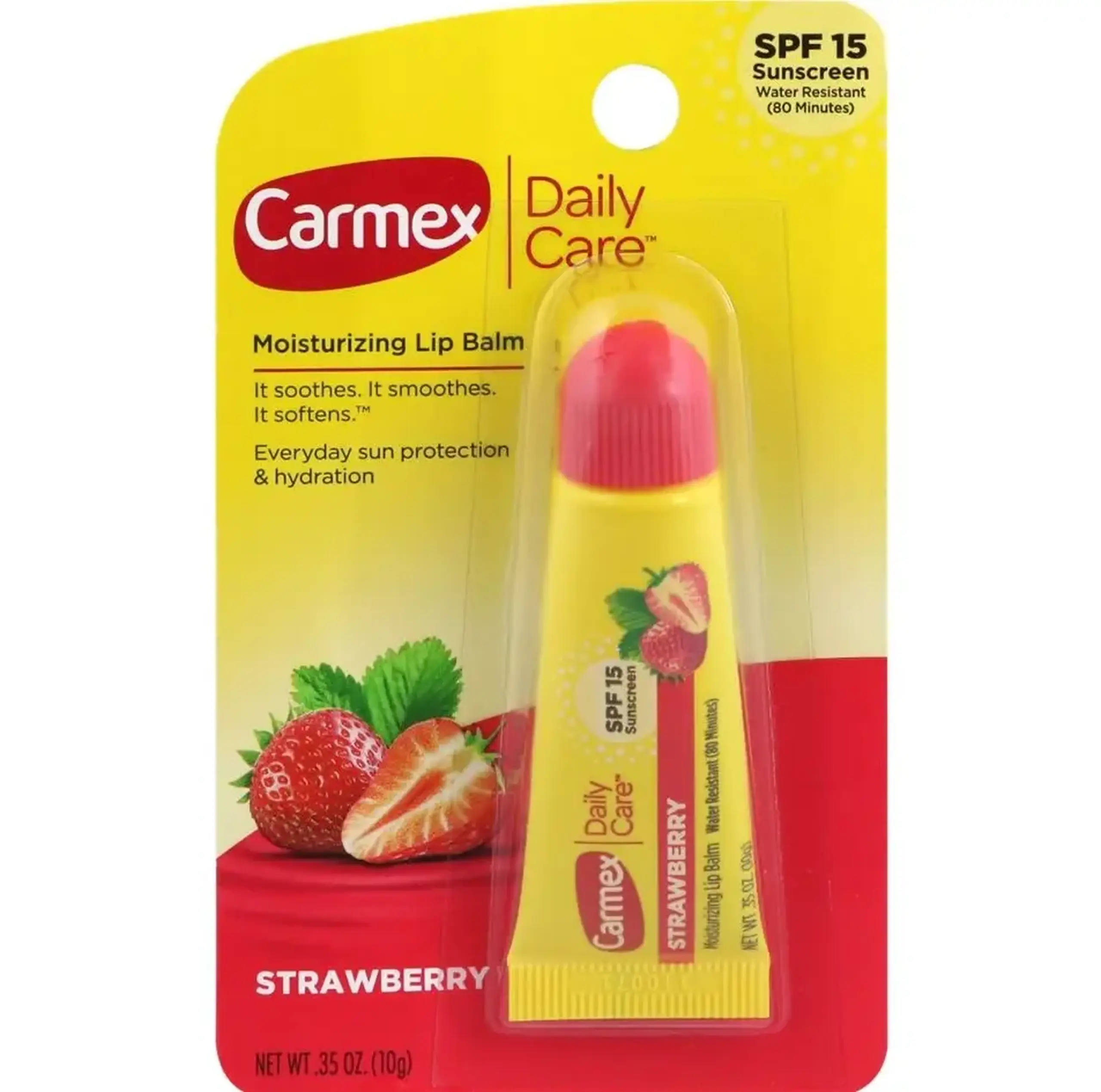 Balsam de buze cu aromă de căpșuni-Carmex, Daily Care, Moisturizing Lip Balm, Strawberry, SPF 15, 10 g