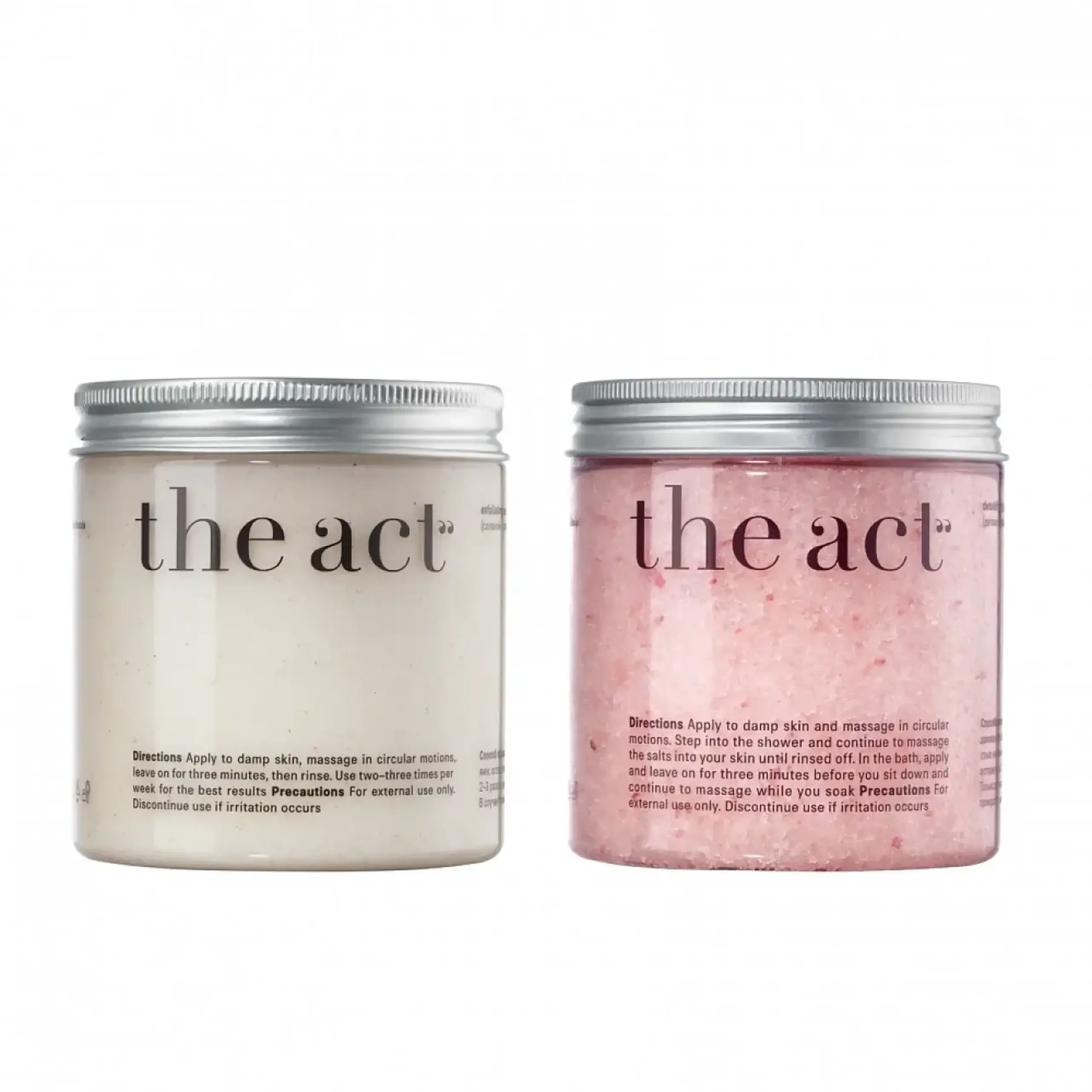 The Act, Set of Scrubs Exfoliating Sea Salt & Coconut Body Balm & Detoxifying Leg Scrub/Bath Soak