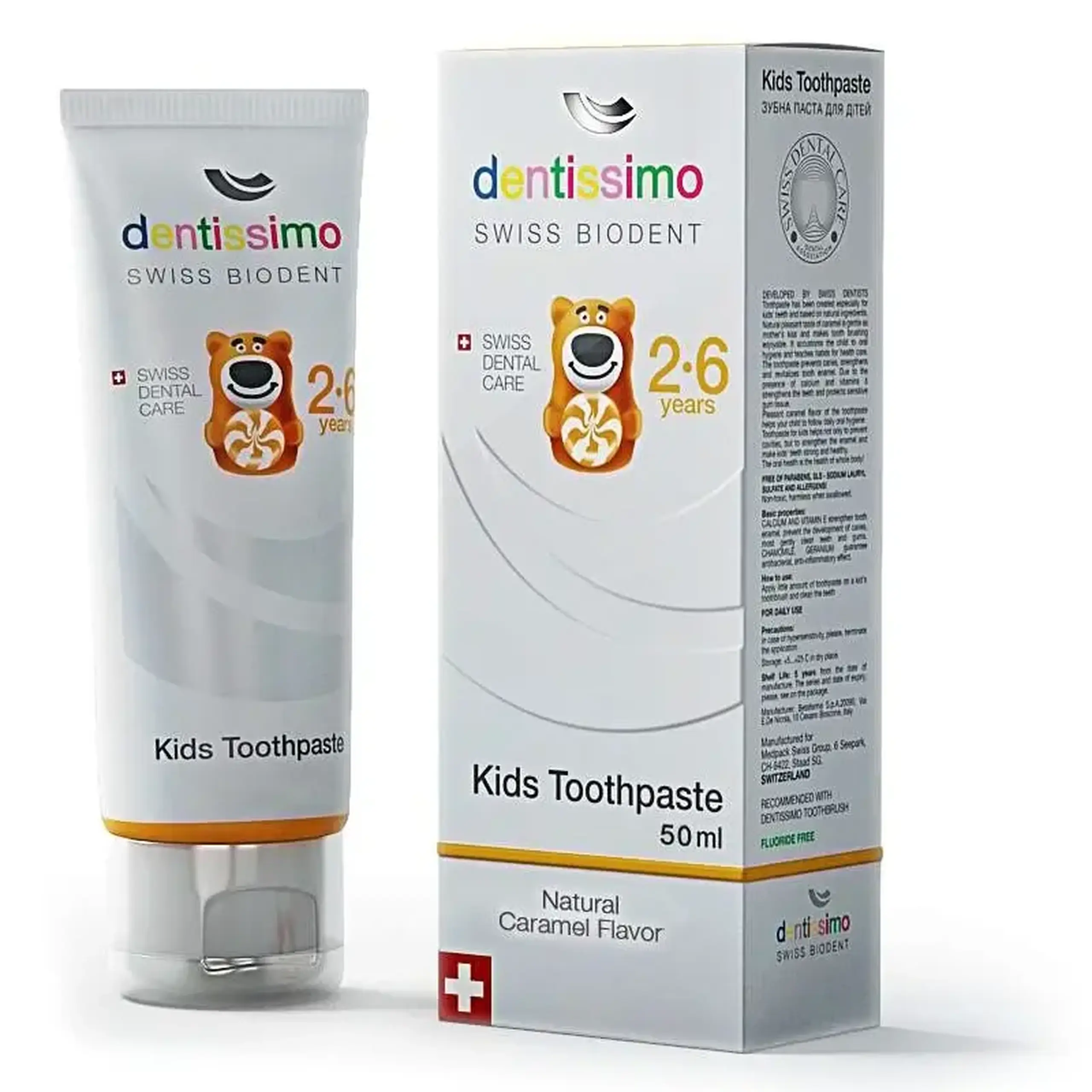 Pastă de dinți pentru copii cu caramelă, Dentissimo, Kids Toothpaste-Gel, 2-6 ani