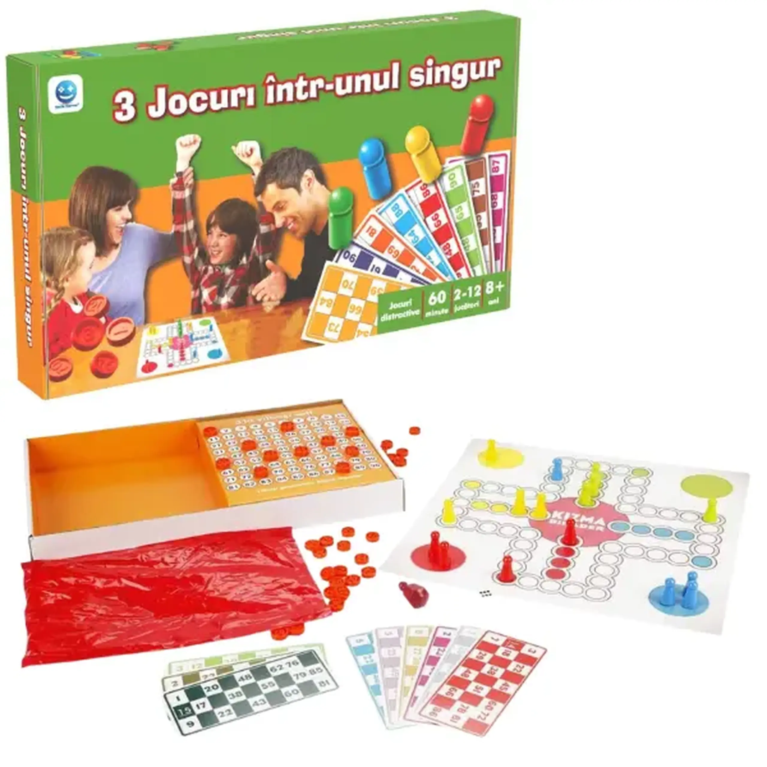 Set 3 jocuri de societate „Ludo, Swivel și Bingo”