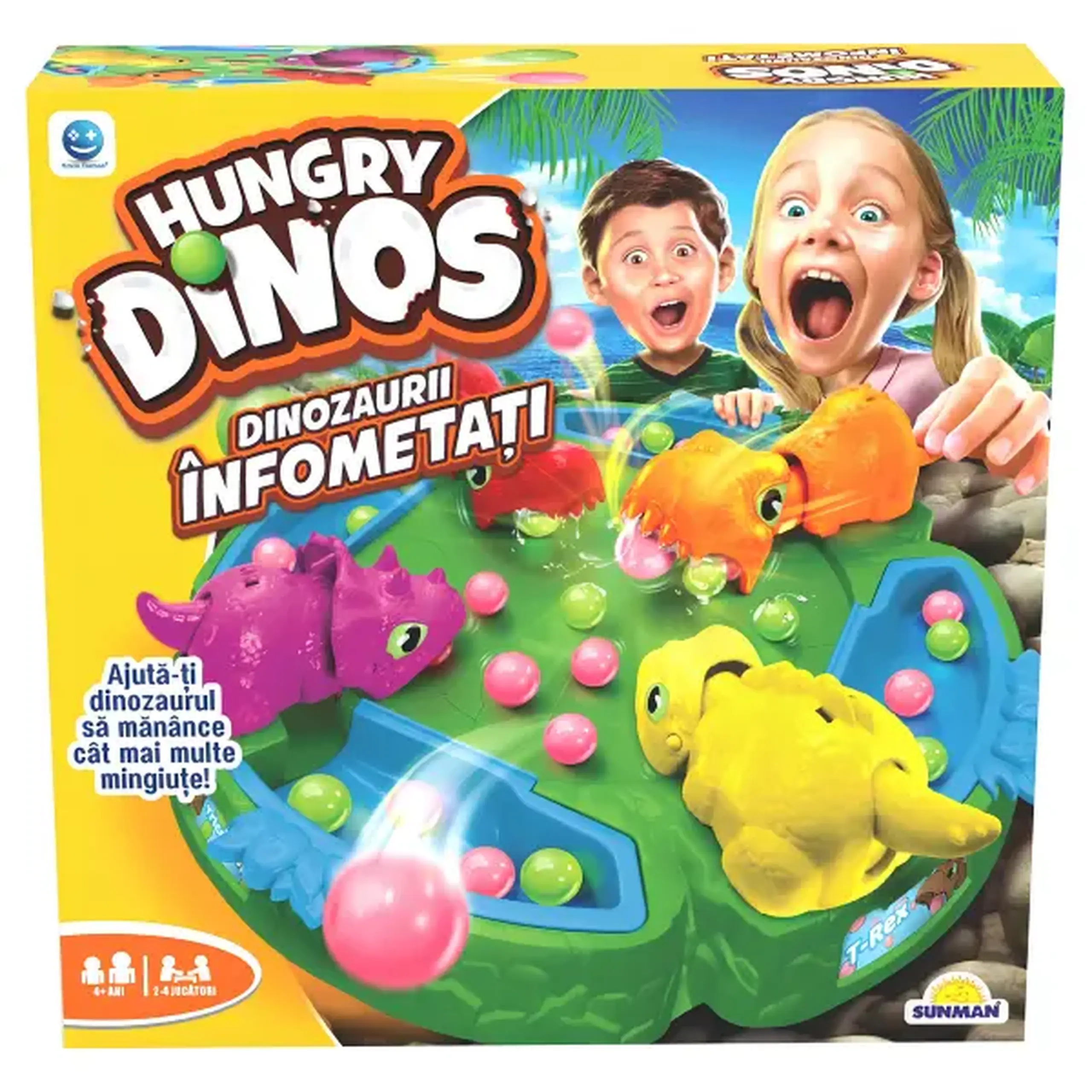 Joc de masă „Dinozaurii flămânzi” cu bile colorate, pentru 2–4 jucători
