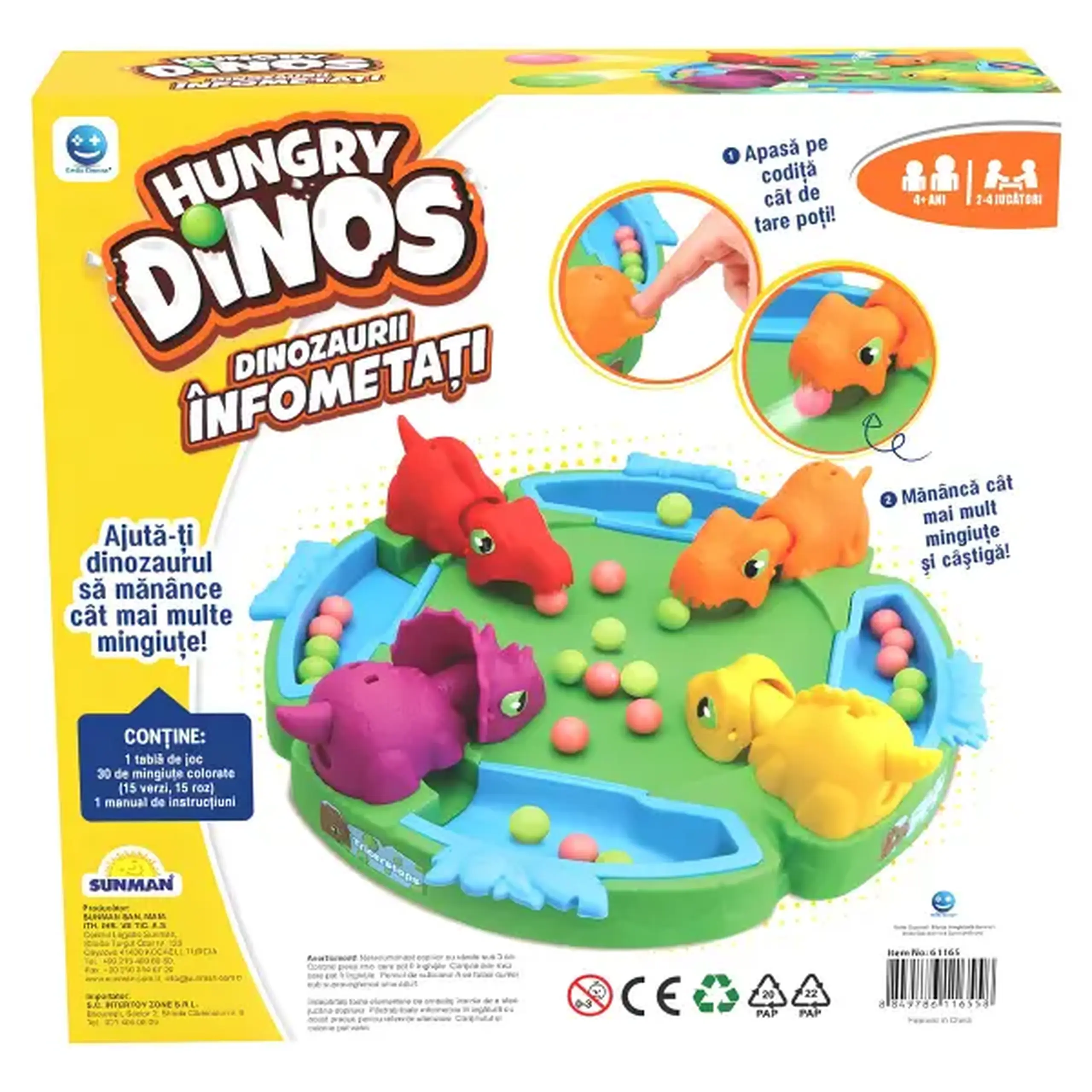 Joc de masă „Dinozaurii flămânzi” cu bile colorate, pentru 2–4 jucători