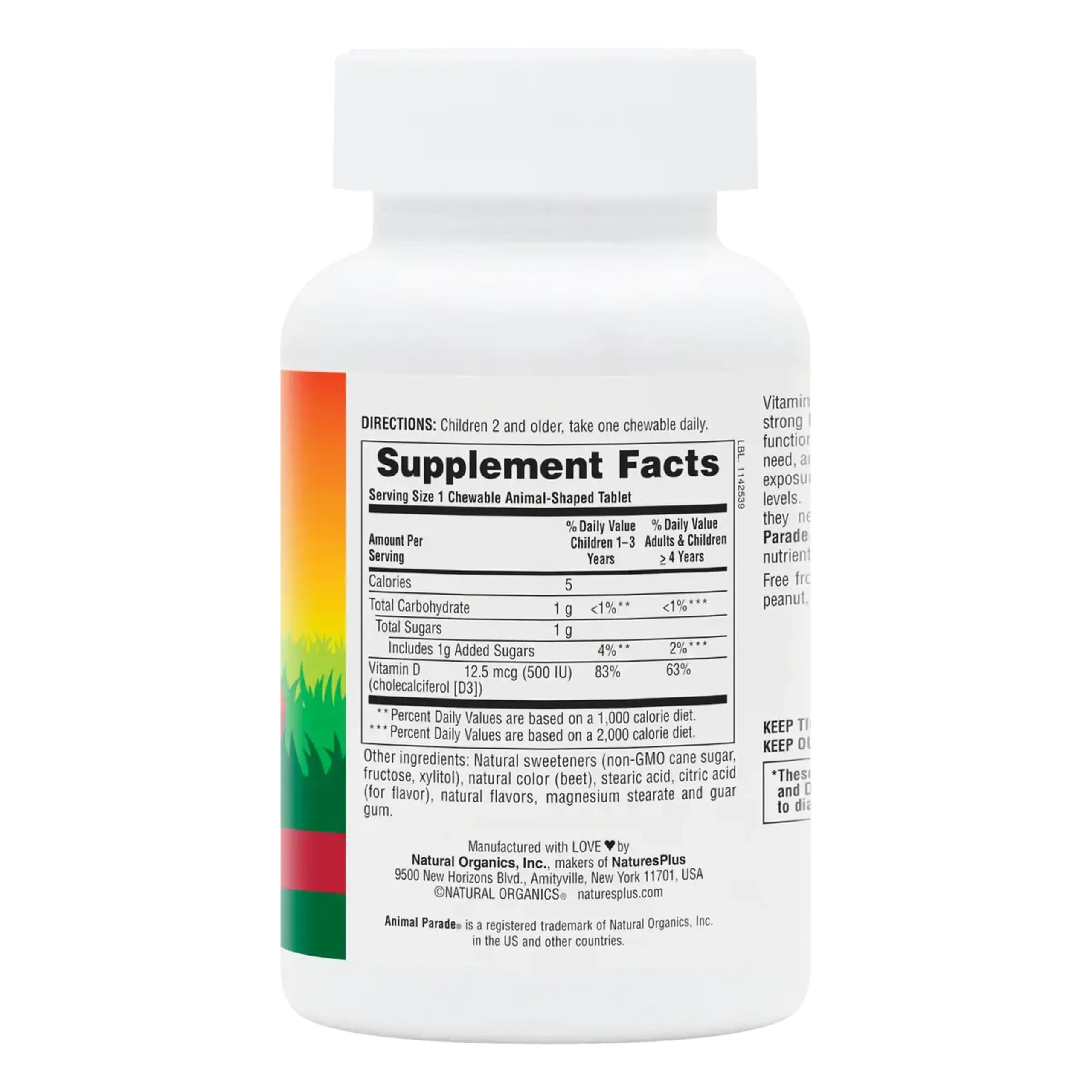 Natures Plus, Chewable Vitamin D3 500IU, Animal Parade, 90 tabs